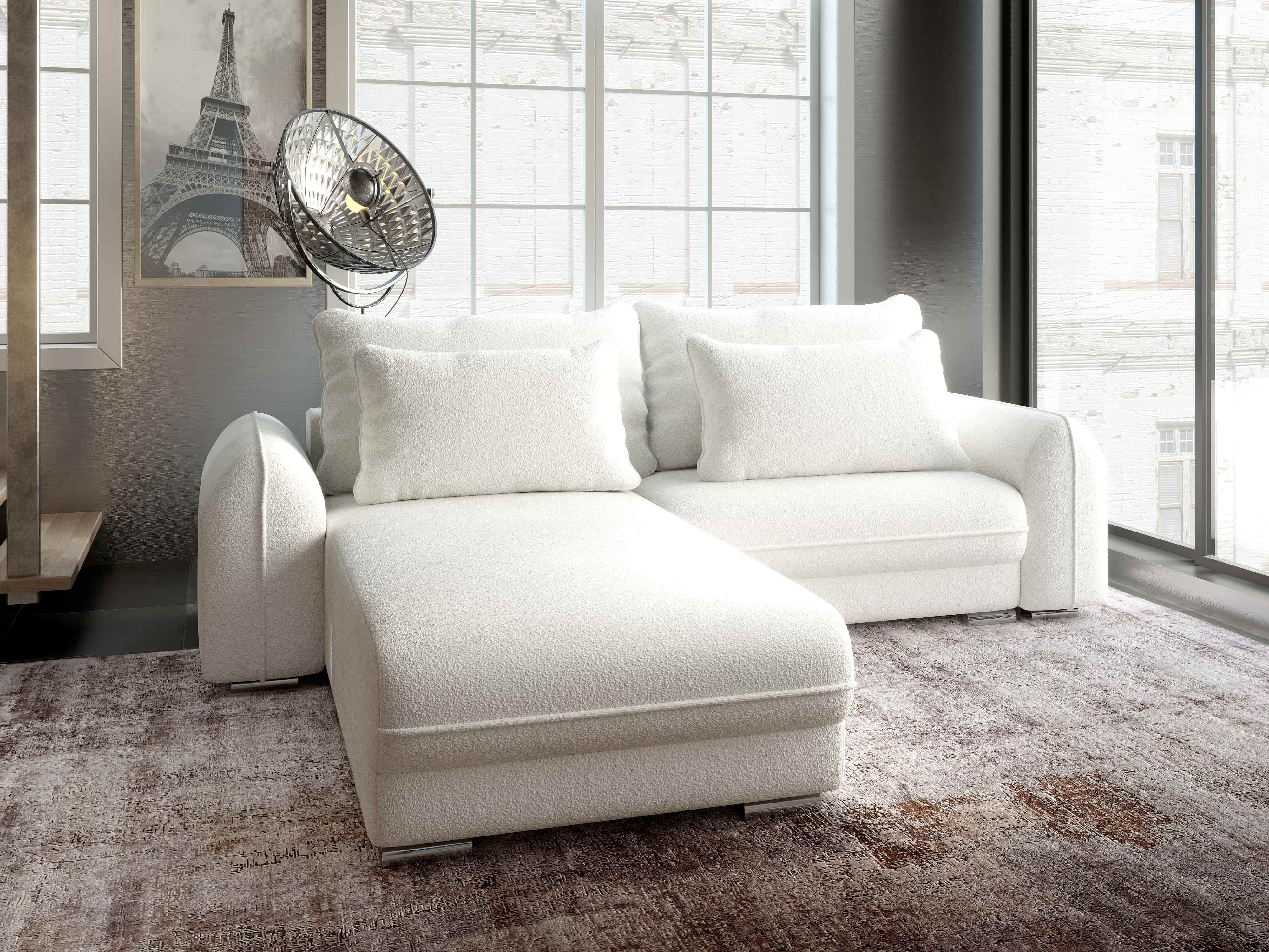 Colțar extensibil dumonde cu ladă de depozitare si sezut confortabil din spuma HR, Denver Euphoria Ivory 275x185 cm Fabrica