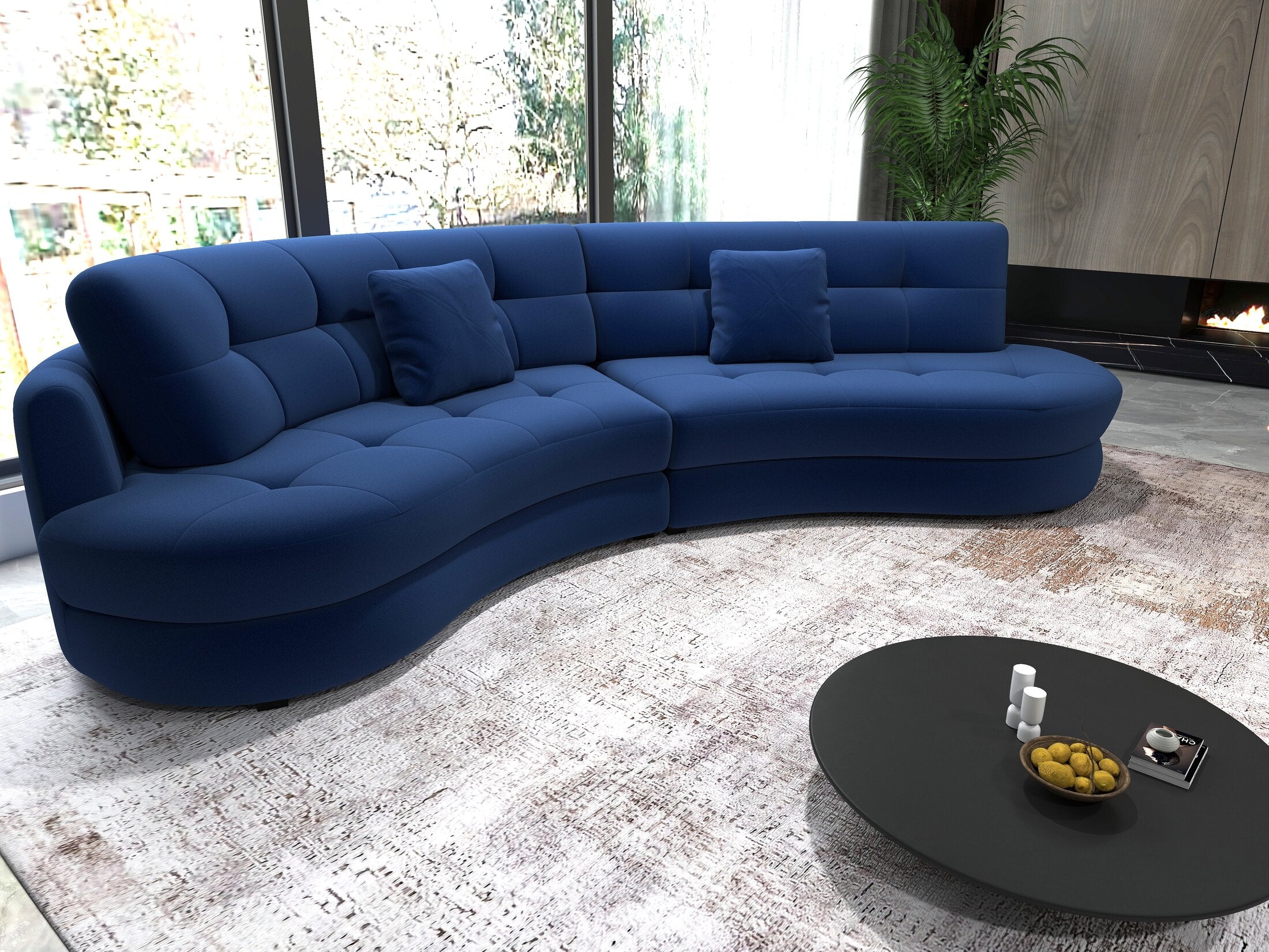 Canapea semirotunda dumonde cu șezut confortabil din spumă HR, Roma  Royal Albastru Navy 300x160 cm