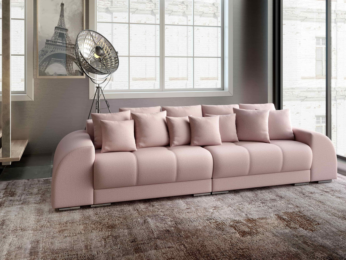 Canapea extensibilă dumonde cu 2 lăzi de depozitare si sezut confortabil din spuma HR, Big Sofa Verona Enjoy Lux Flamingo 310x100 cm Fabrica