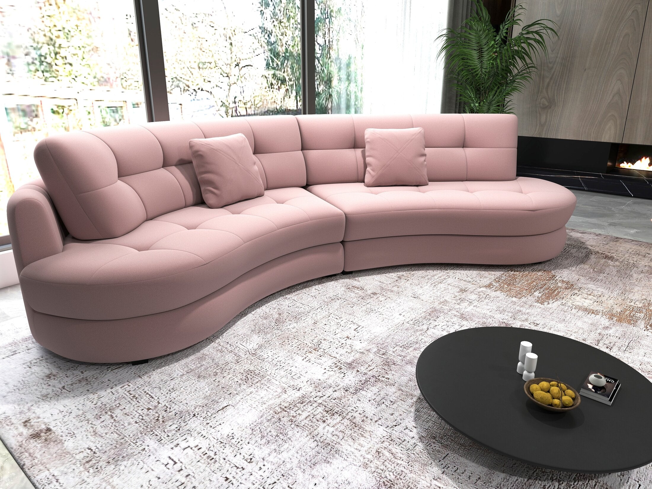 Canapea semirotunda dumonde cu șezut confortabil din spumă HR, Roma  Royal Roz 300x160 cm