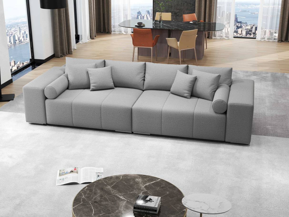 Canapea extensibilă dumonde cu ladă de depozitare si sezut confortabil din spuma HR, Marbela Enjoy Lux Grey XXL 295x100 cm fabrica