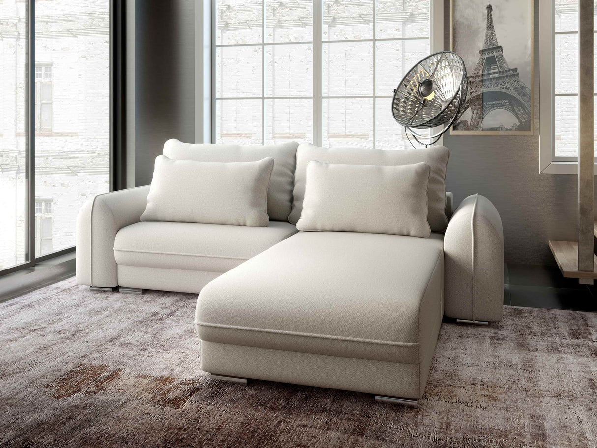 Colțar extensibil dumonde cu ladă de depozitare si sezut confortabil din spuma HR, Denver Enjoy Bej 275x185 cm II Fabrica