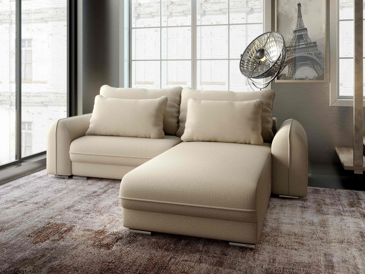 Colțar extensibil dumonde cu ladă de depozitare si sezut confortabil din spuma HR, Denver Enjoy Beige 275x185 cm II Fabrica