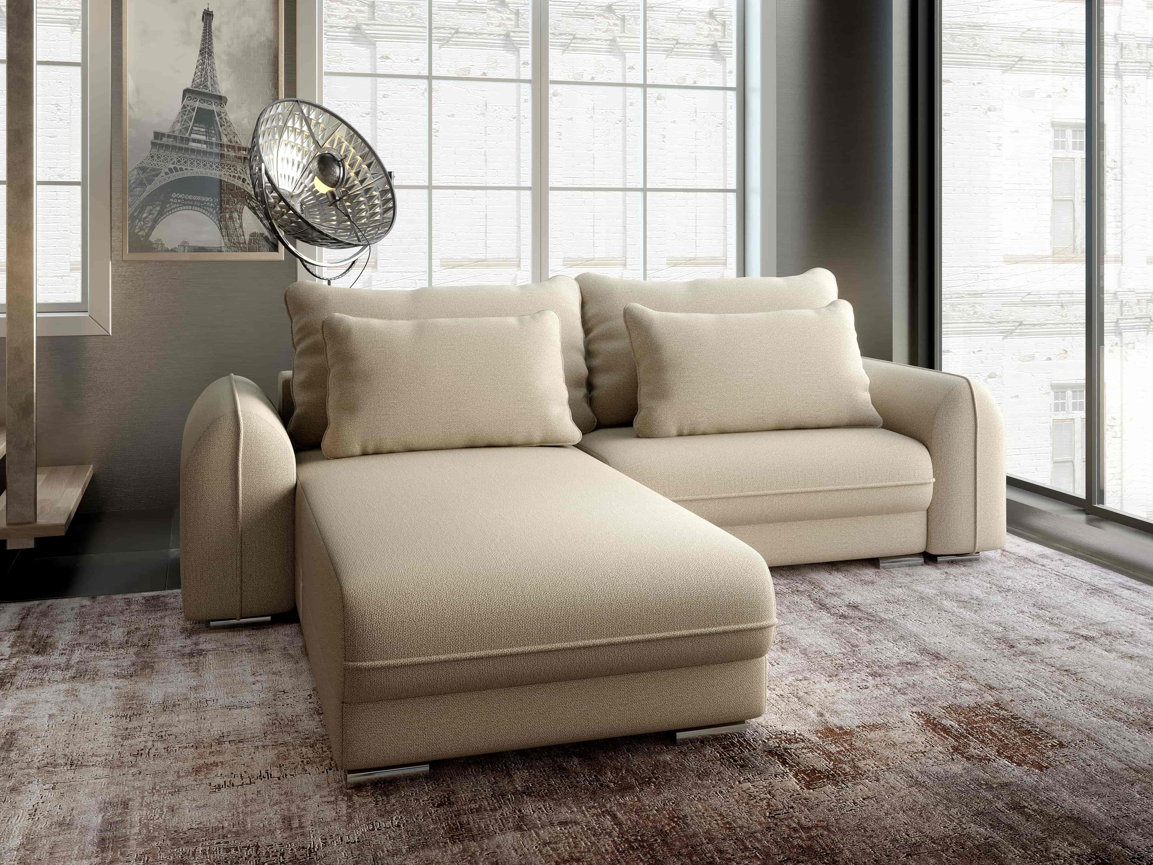 Colțar extensibil dumonde cu ladă de depozitare si sezut confortabil din spuma HR, Denver Enjoy Camel 275x185 cm Fabrica