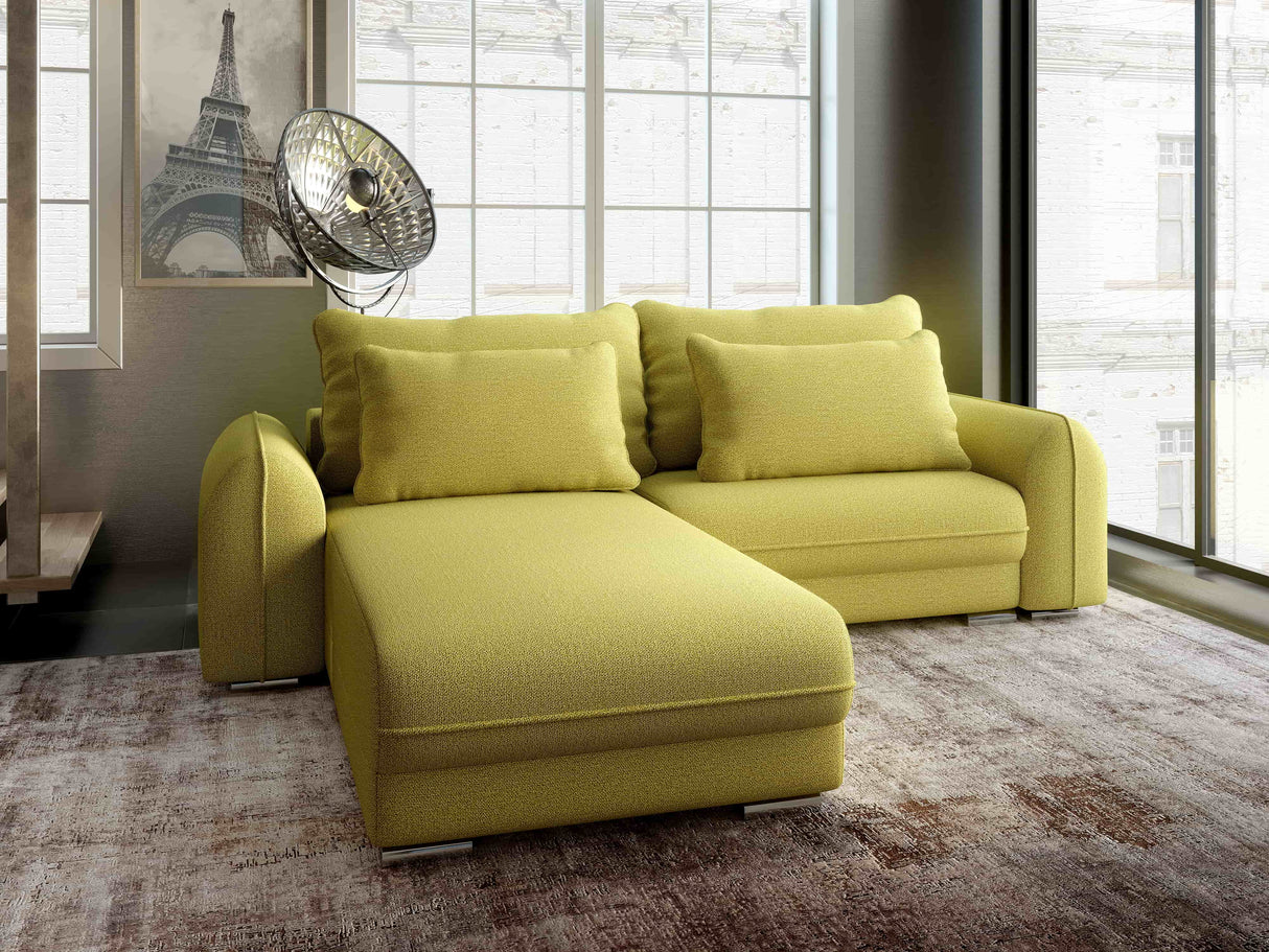 Colțar extensibil dumonde cu ladă de depozitare si sezut confortabil din spuma HR, Denver Enjoy Verde 275x185 cm Fabrica