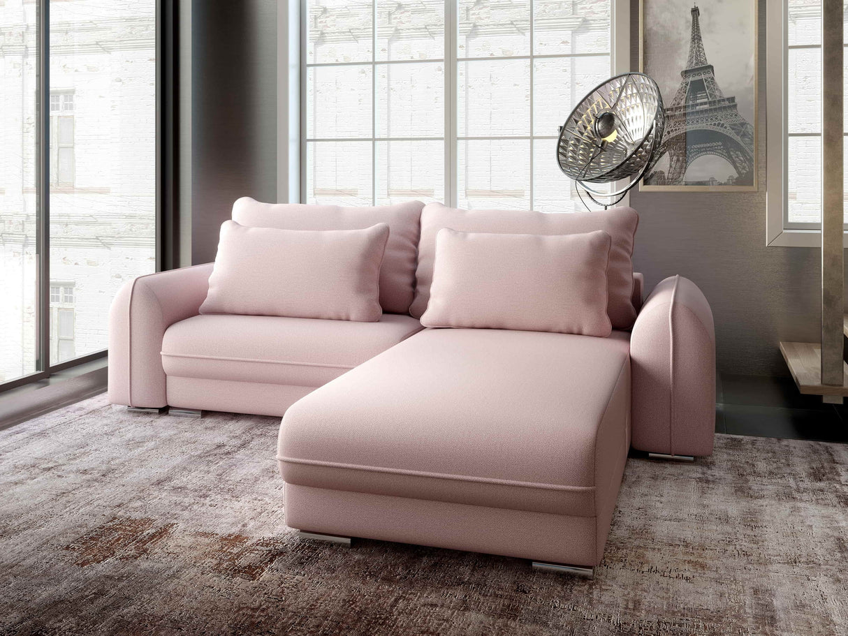 Colțar extensibil dumonde cu ladă de depozitare si sezut confortabil din spuma HR, Denver Enjoy Flamingo 275x185 cm II Fabrica