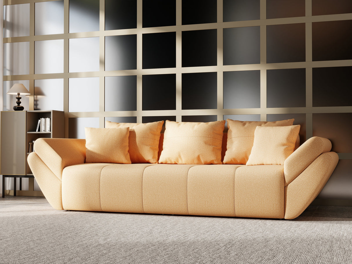 Canapea extensibilă dumonde cu ladă de depozitare si sezut confortabil din spuma HR, Berlin Mango 250x100 cm Fabrica