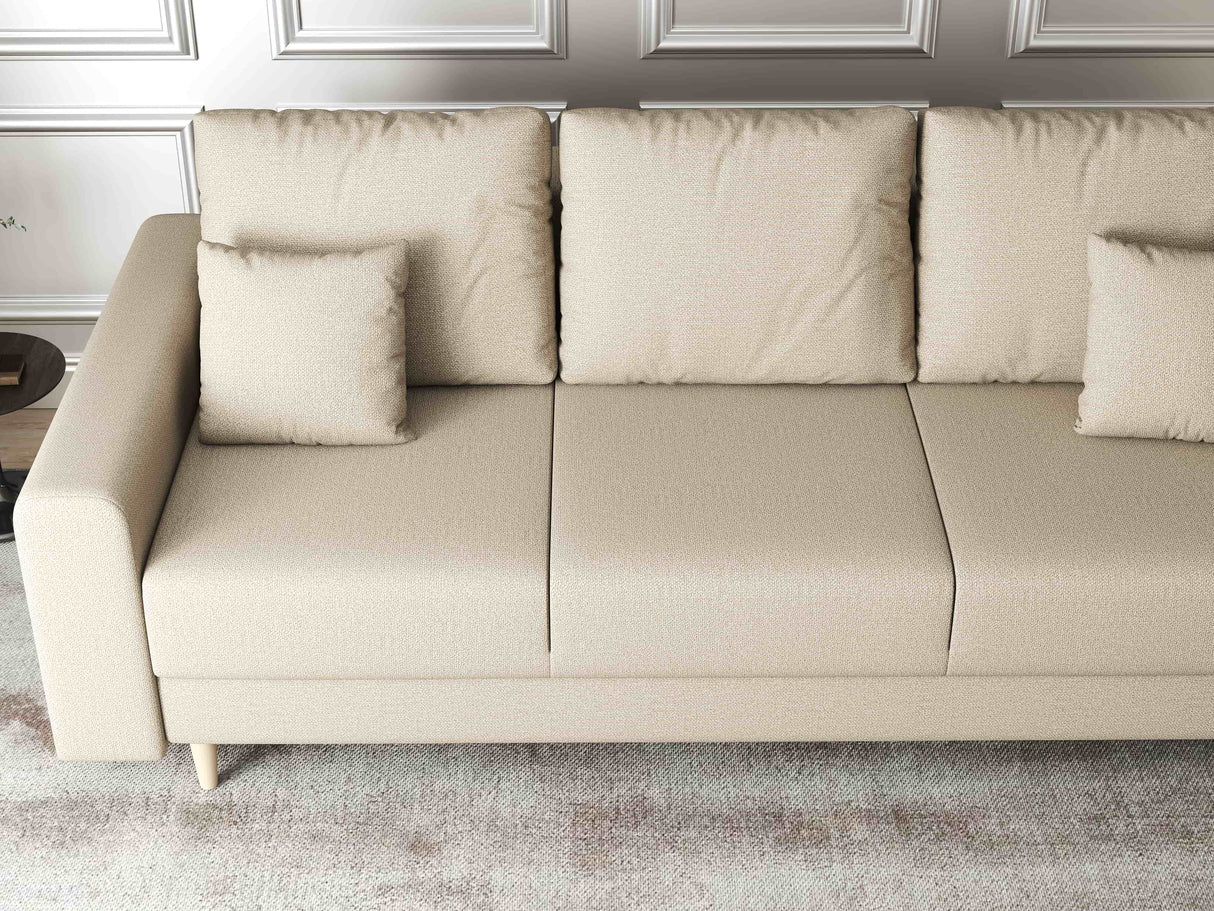 Canapea extensibilă dumonde cu ladă de depozitare si sezut confortabil din spuma HR, Kronos Enjoy Beige 210x100 cm fabrica