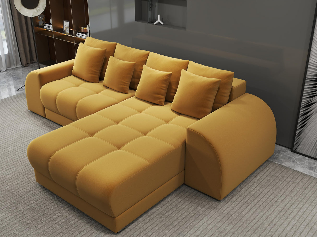 Colțar extensibil dumonde cu ladă de depozitare si sezut confortabil din spuma HR, Verona Royal Mustar II 290x185 cm Fabrica