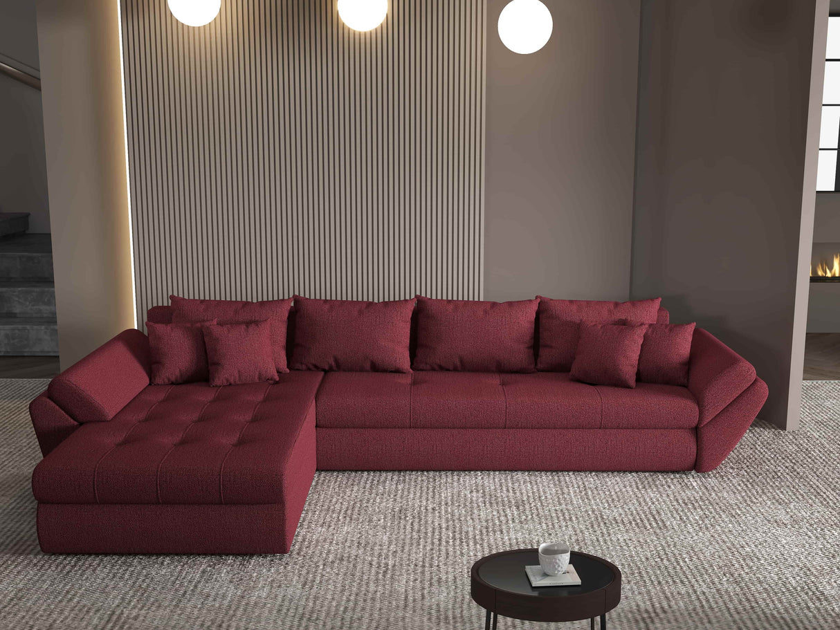 Colțar extensibil dumonde cu ladă de depozitare si sezut confortabil din spuma HR, Loana XL Enjoy Rosu 335x185 cm Fabrica