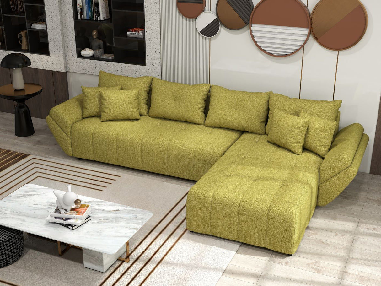 Colțar extensibil dumonde cu ladă de depozitare si sezut confortabil din spuma HR, Berlin XL Enjoy Green 350x185 cm II