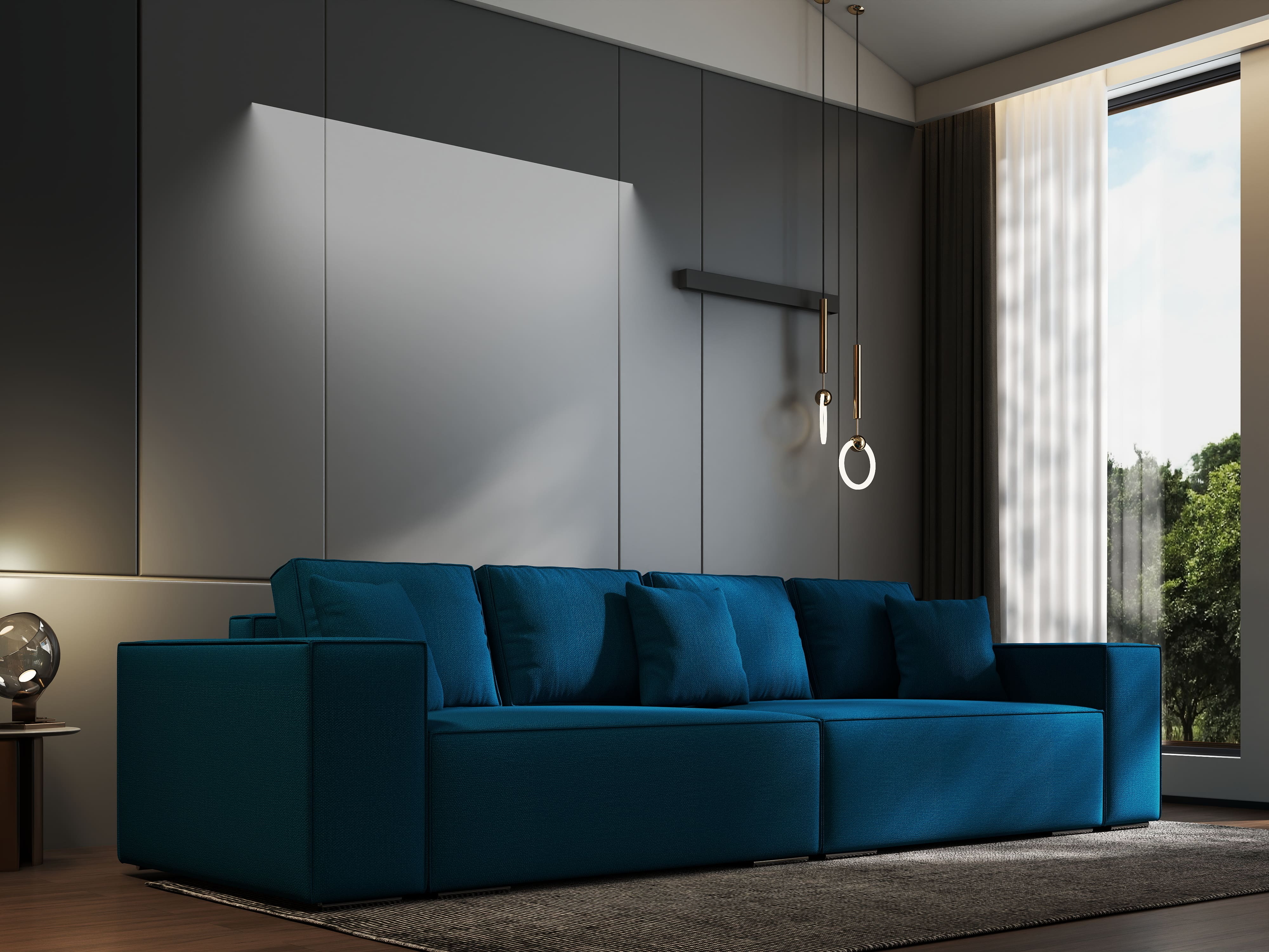 Canapea extensibilă dumonde cu ladă de depozitare si sezut confortabil din spuma HR, Dream Enjoy Petrol 310x100 cm Fabrica