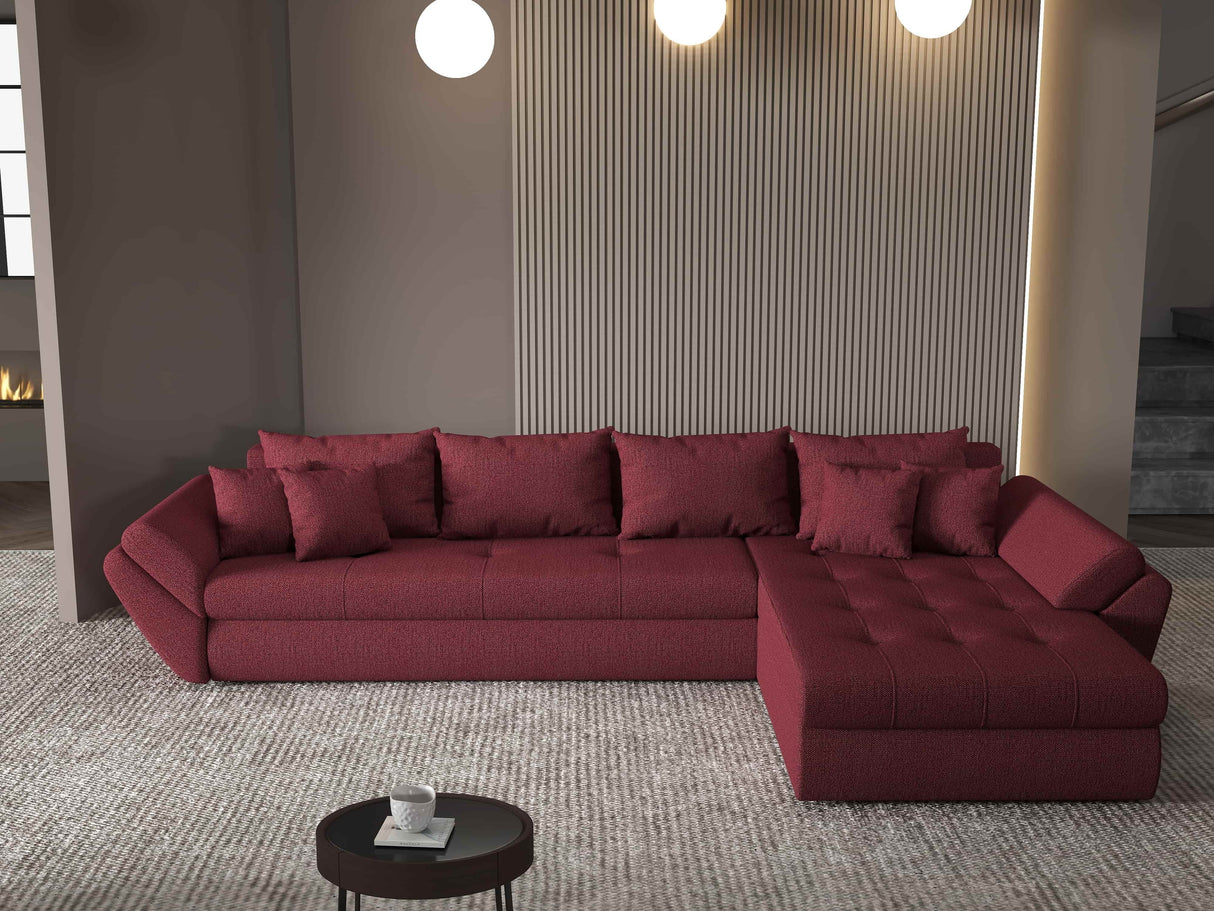 Colțar extensibil dumonde cu ladă de depozitare si sezut confortabil din spuma HR, Loana XL Enjoy Rosu II 335x185 cm Fabrica