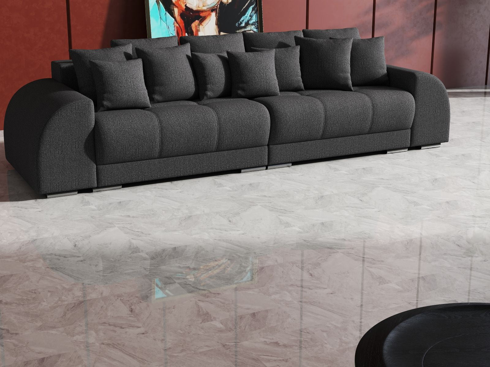 Canapea extensibilă dumonde cu 2 lăzi de depozitare si sezut confortabil din spuma HR, Big Sofa Verona Enjoy Lux Graphite 310x100 cm Fabrica