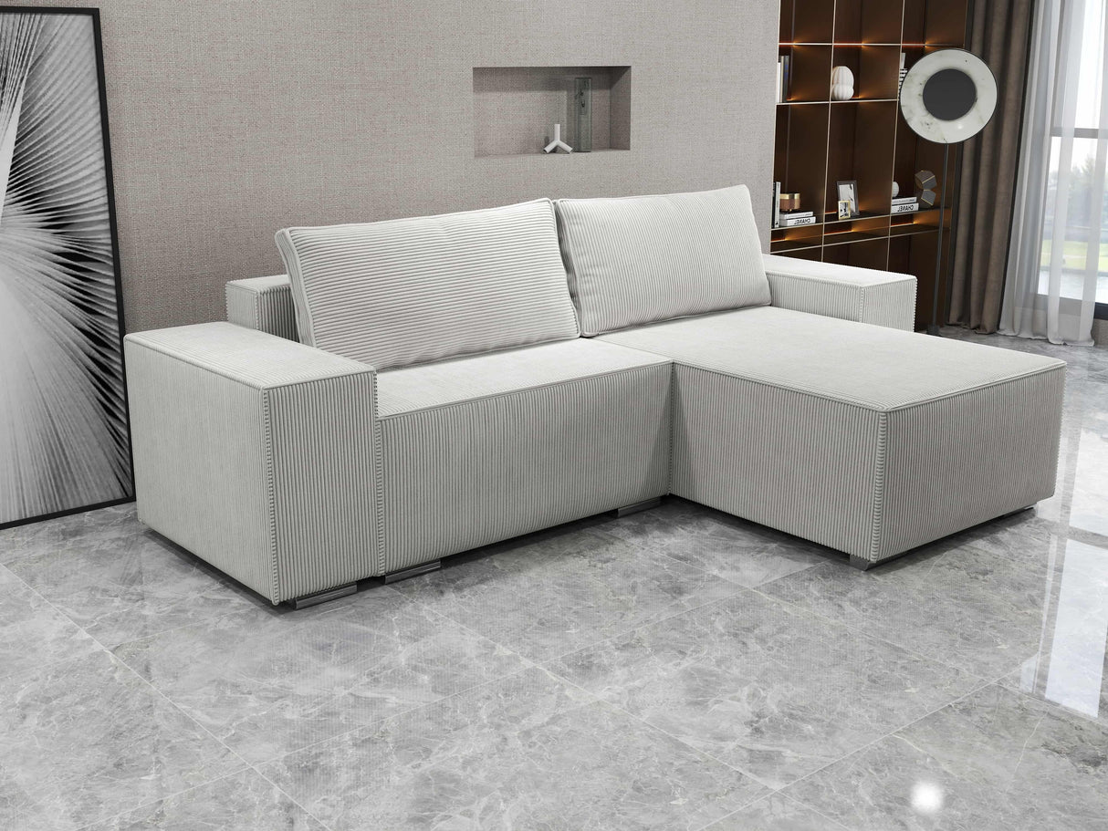 Colțar extensibil dumonde cu ladă de depozitare si sezut confortabil din spuma HR, Dream Zoom Gri 290x185 cm II Fabrica