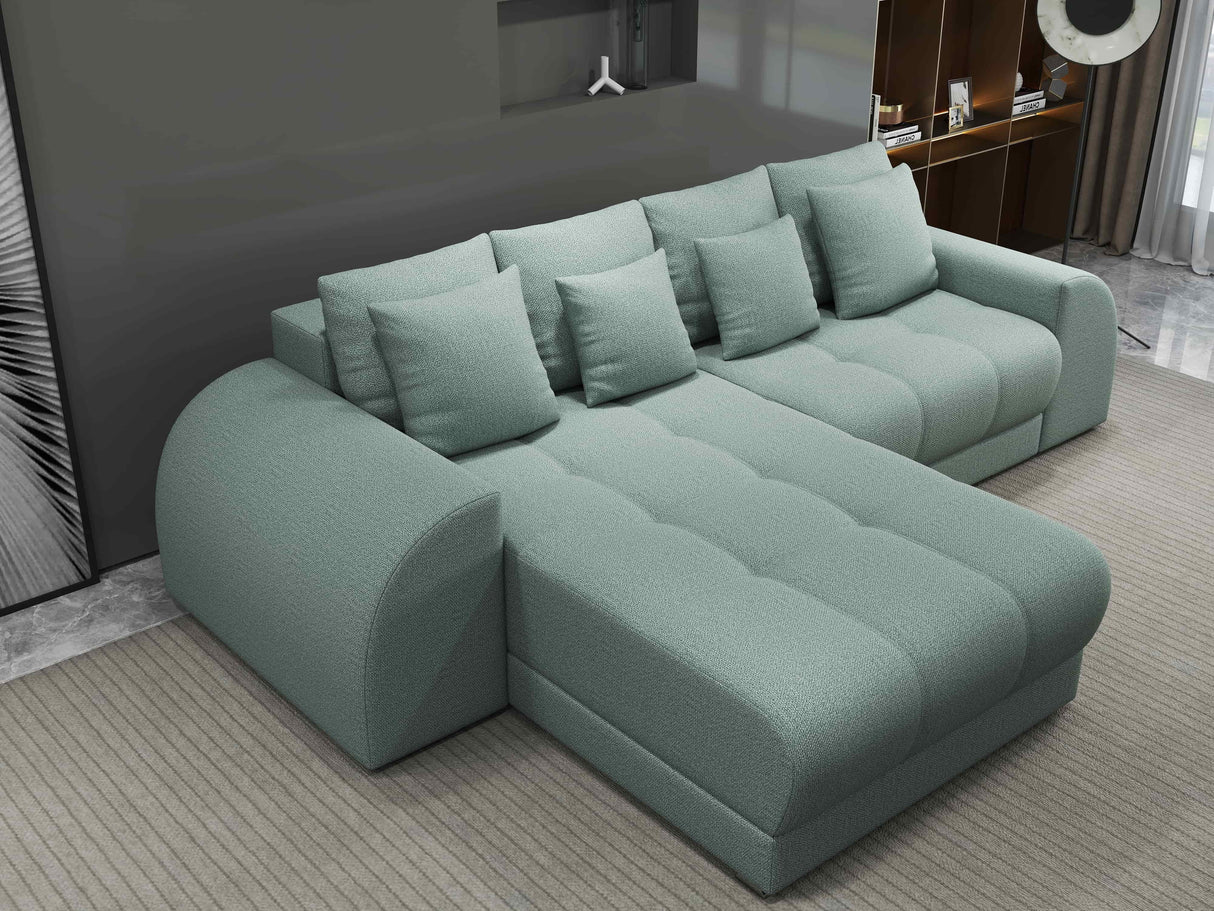 Colțar extensibil dumonde cu ladă de depozitare si sezut confortabil din spuma HR, Verona Enjoy Mint 290x185 cm Fabrica