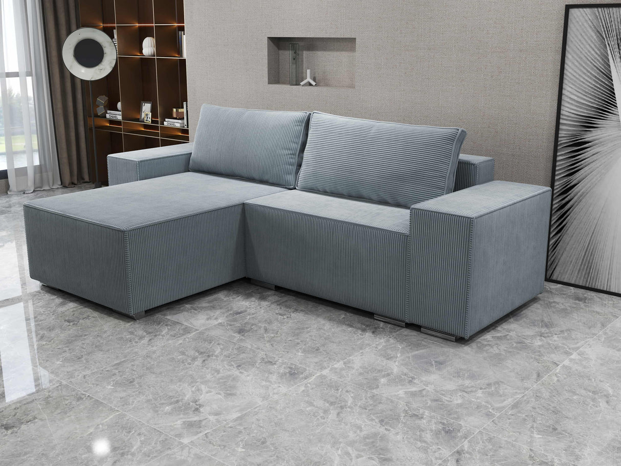 Colțar extensibil dumonde cu ladă de depozitare si sezut confortabil din spuma HR, Dream Zoom Gri Mint 290x185 cm Fabrica