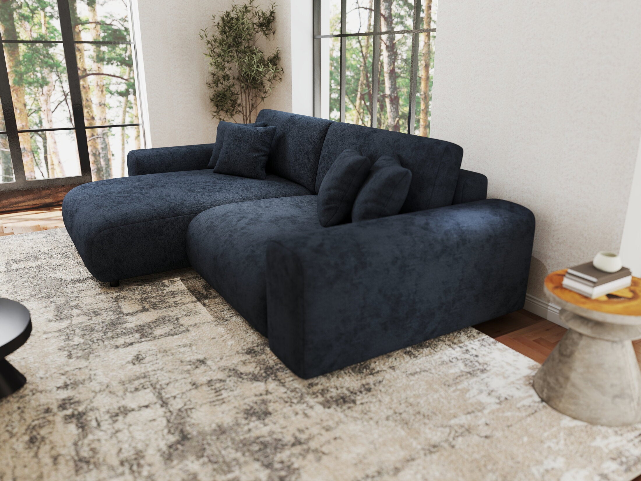 Colțar extensibil dumonde cu ladă de depozitare si sezut confortabil din spuma HR, Sarina Enjoy Antracit 255x168 cm