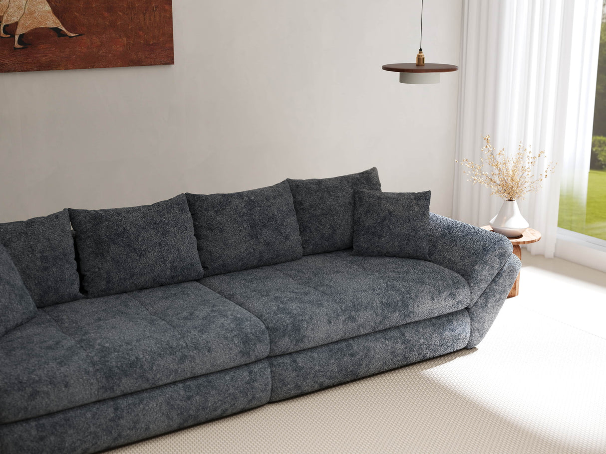 Canapea extensibilă dumonde cu ladă de depozitare si sezut confortabil din spuma HR, Loana Euphoria Gri Grafit 300x100 cm Fabrica
