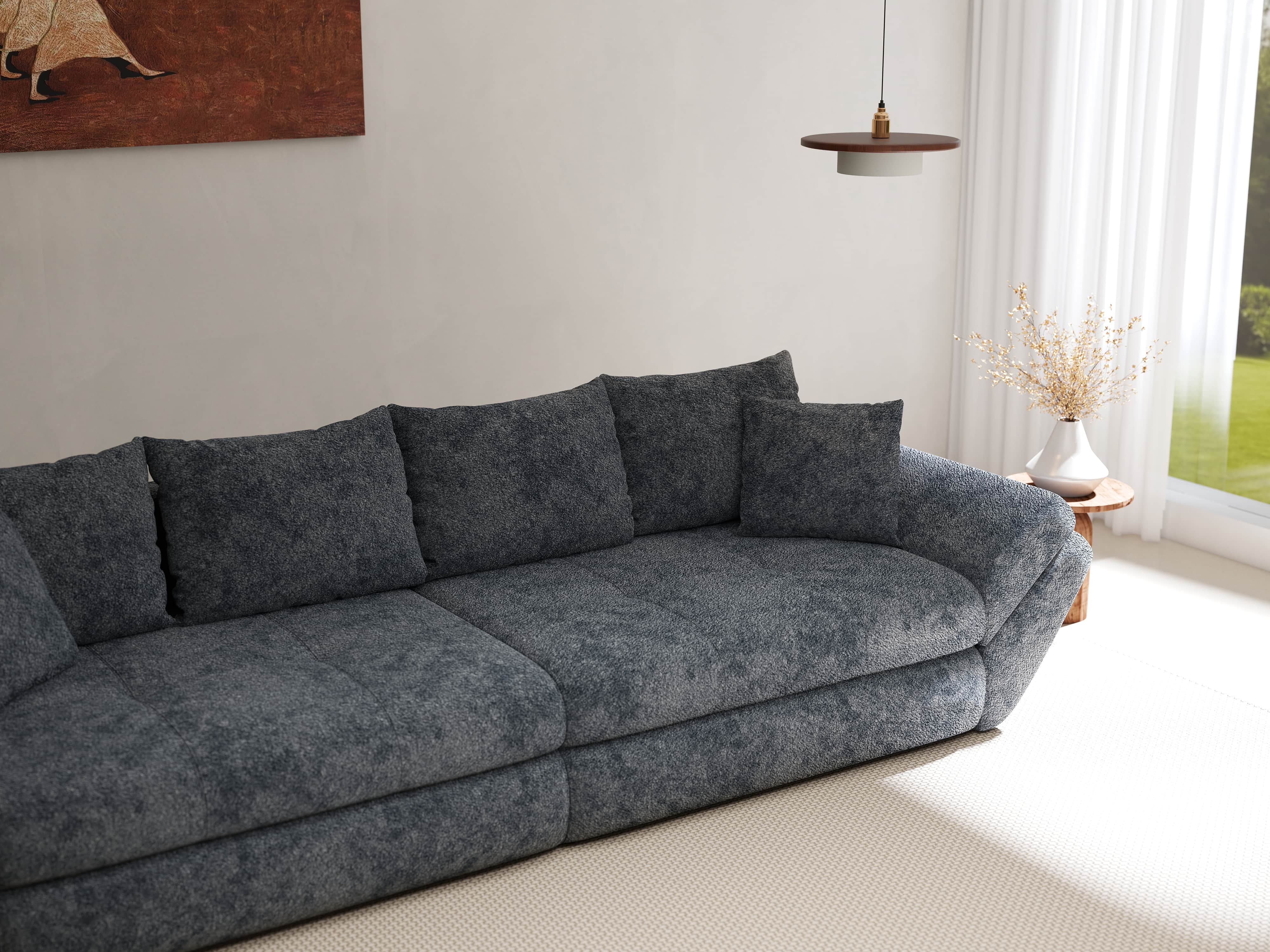 Canapea extensibilă dumonde cu ladă de depozitare si sezut confortabil din spuma HR, Loana Euphoria Gri Grafit 300x100 cm Fabrica