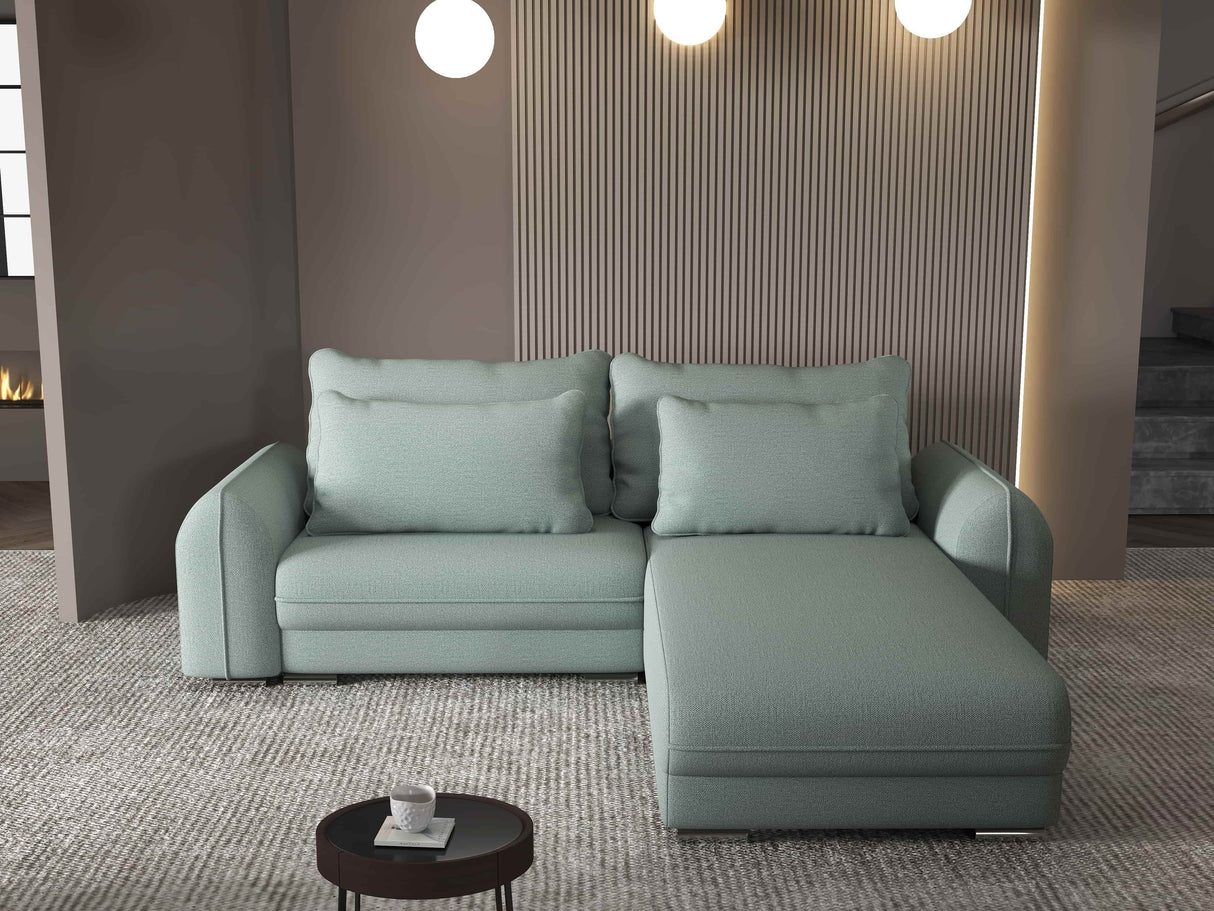 Colțar extensibil dumonde cu ladă de depozitare si sezut confortabil din spuma HR, Denver Enjoy Verde Mint 275x185 cm II Fabrica