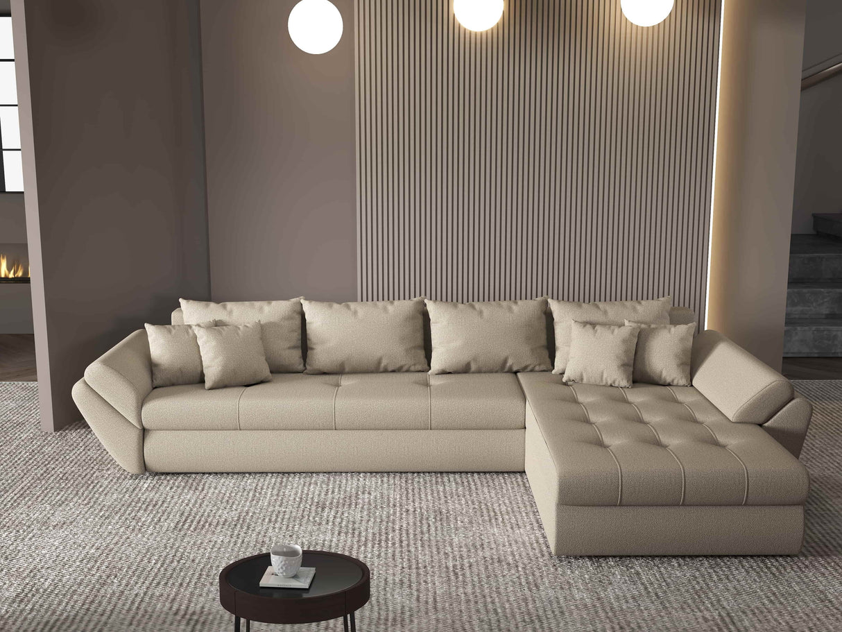 Colțar extensibil dumonde cu ladă de depozitare si sezut confortabil din spuma HR, Loana XL Enjoy Bej II 335x185 cm Fabrica