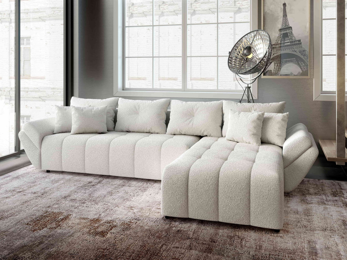 Colțar extensibil dumonde cu ladă de depozitare si sezut confortabil din spuma HR, Berlin XL Euphoria Alb 350x185 cm II Fabrica
