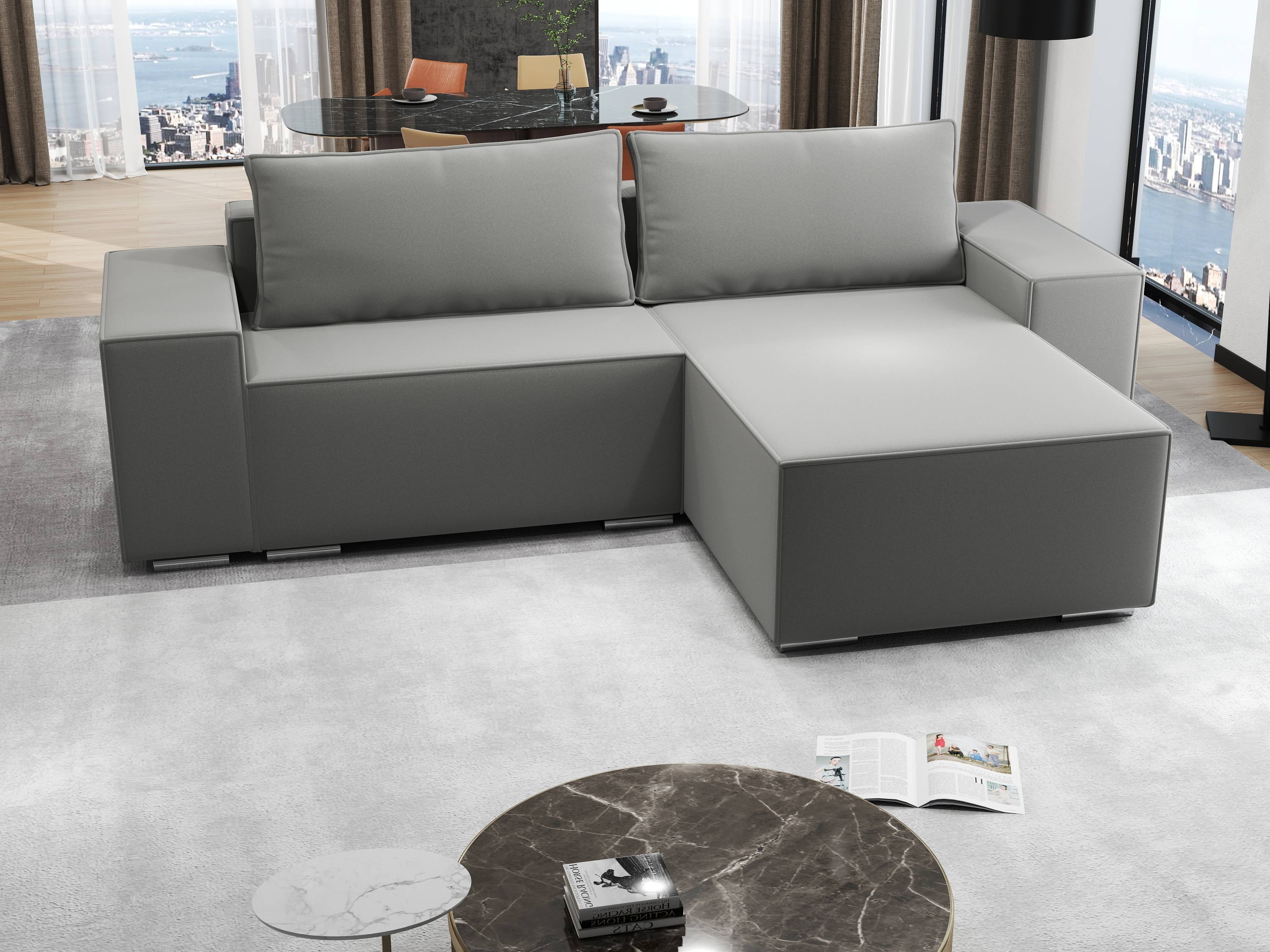 Colțar extensibil dumonde cu ladă de depozitare si sezut confortabil din spuma HR, Dream Royal Gri 290x185 cm II Fabrica