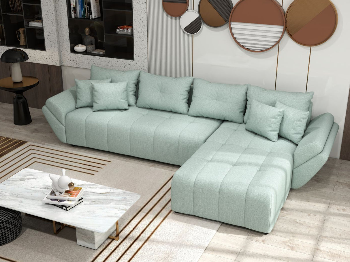 Colțar extensibil dumonde cu ladă de depozitare si sezut confortabil din spuma HR, Berlin XL Enjoy Lux Mint 350x185 cm II