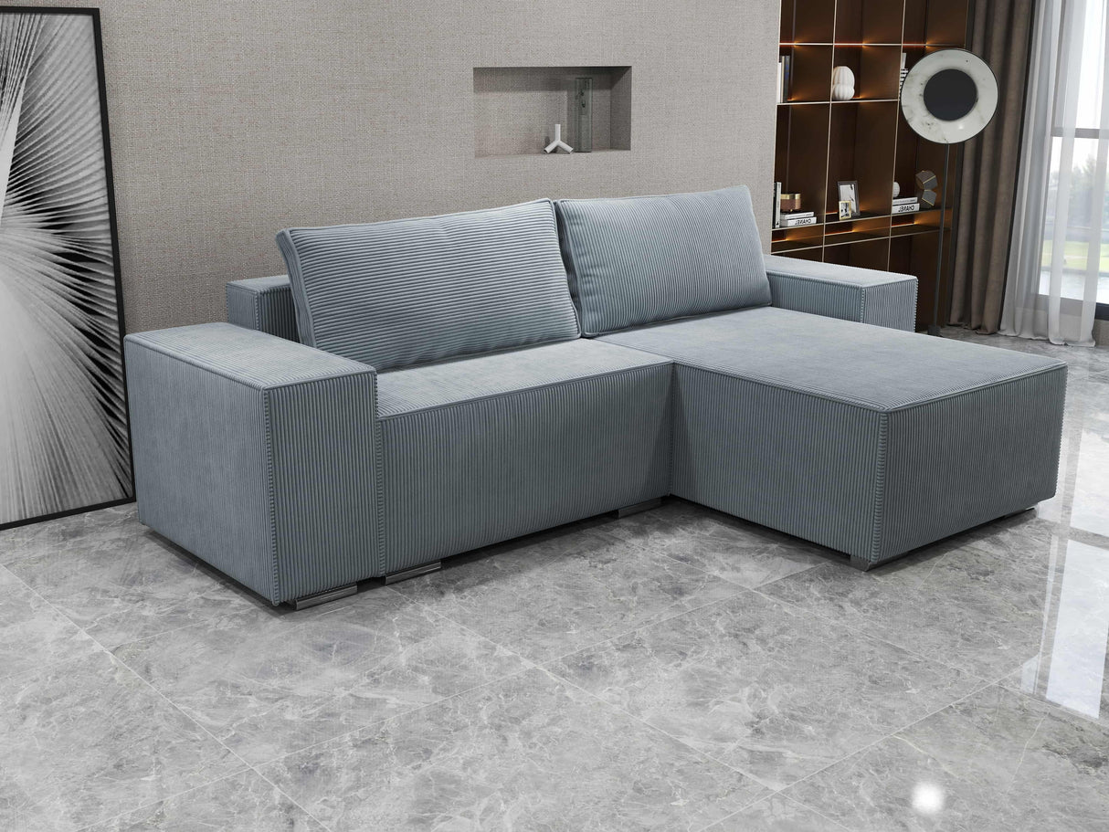 Colțar extensibil dumonde cu ladă de depozitare si sezut confortabil din spuma HR, Dream Zoom Gri Mint 290x185 cm II Fabrica