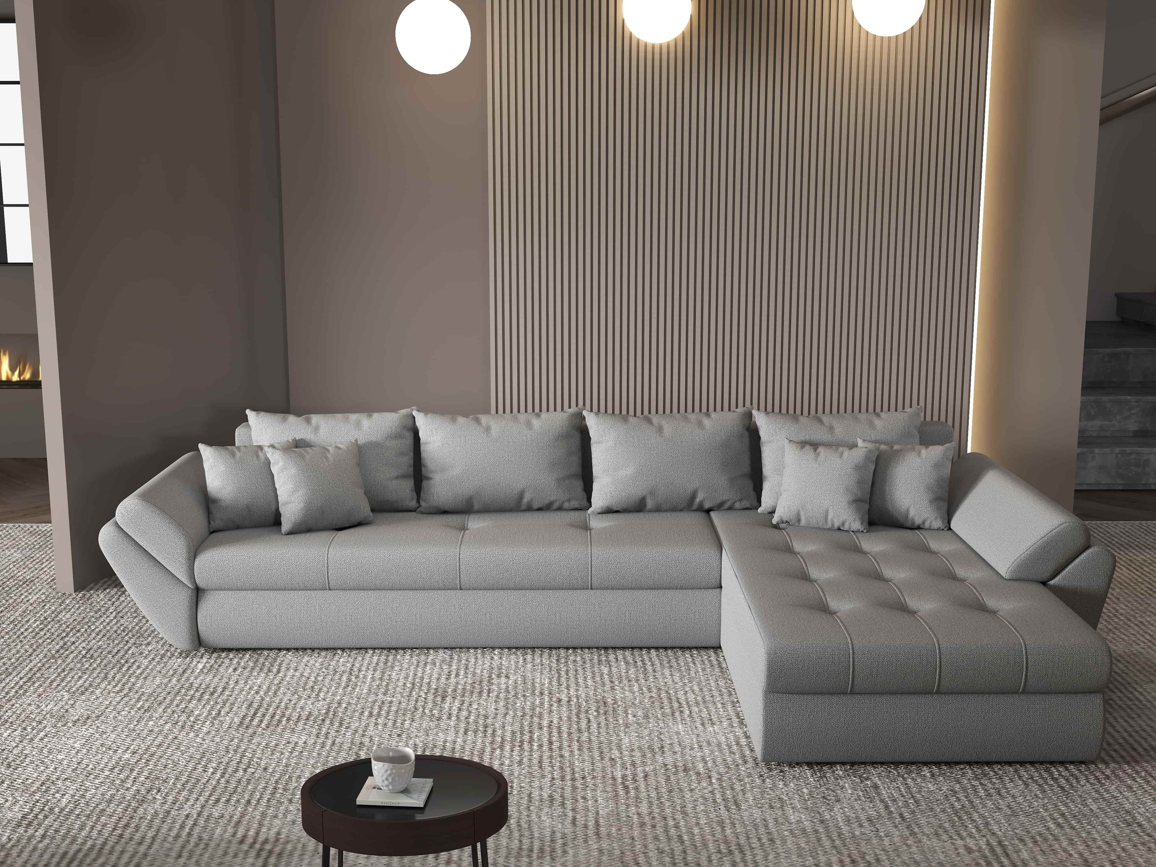 Colțar extensibil dumonde cu ladă de depozitare si sezut confortabil din spuma HR, Loana XL Enjoy Gri II 335x185 cm Fabrica