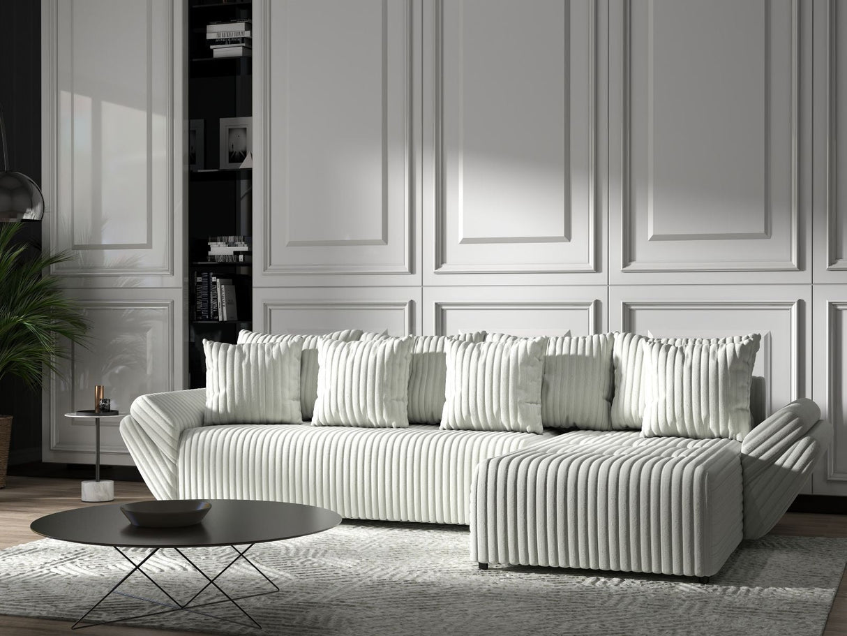 Colțar extensibil dumonde cu ladă de depozitare si sezut confortabil din spuma HR, Berlin XL Ambience Ivory II 350x185 cm Fabrica