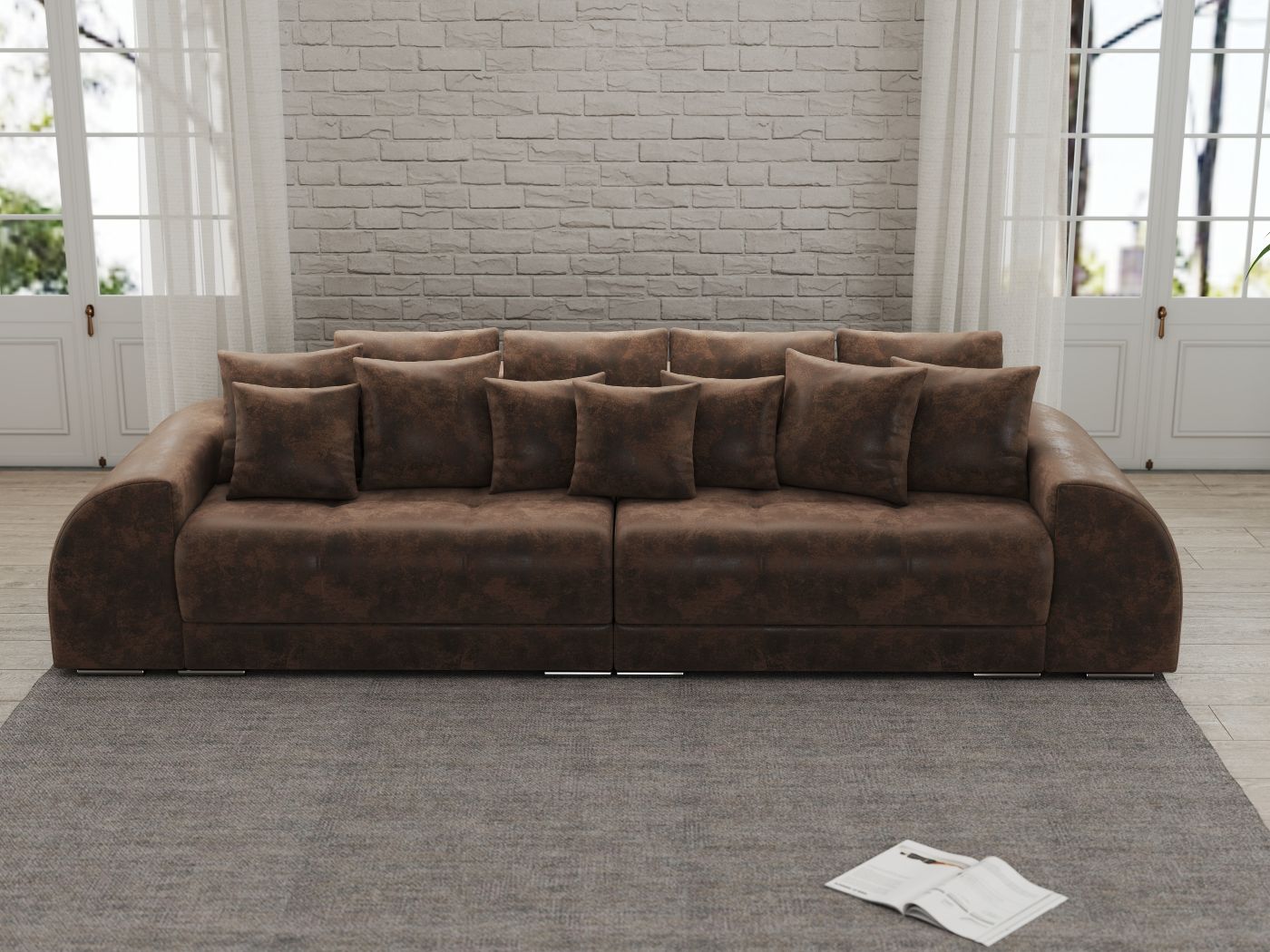 Canapea extensibilă dumonde cu 2 lăzi de depozitare si sezut confortabil din spuma HR, Big Sofa Verona Madagaskar Brown 310x100 cm Fabrica
