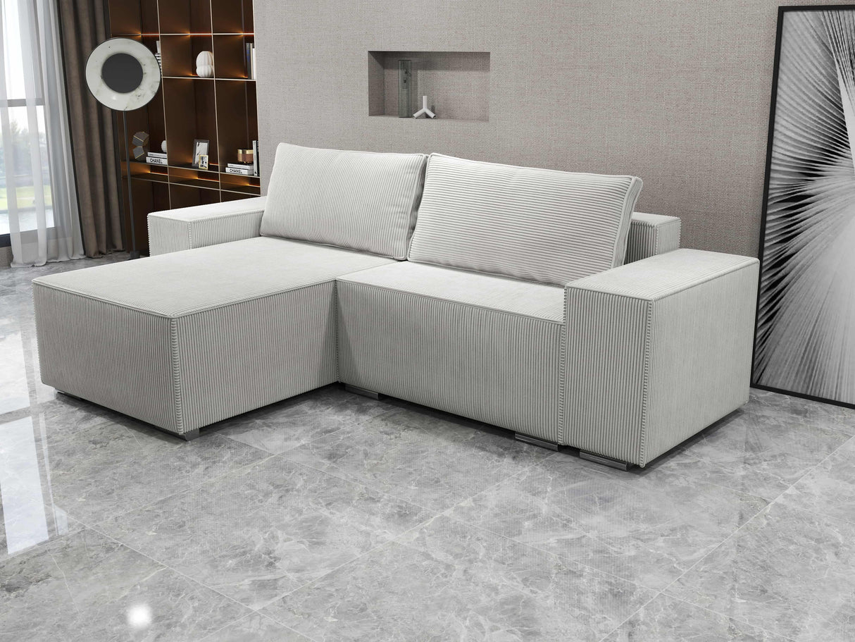 Colțar extensibil dumonde cu ladă de depozitare si sezut confortabil din spuma HR, Dream Zoom Gri 290x185 cm Fabrica