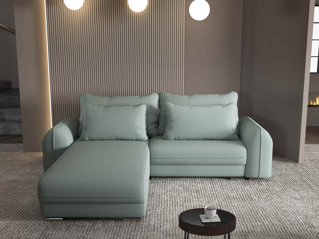Colțar extensibil dumonde cu ladă de depozitare si sezut confortabil din spuma HR, Denver Enjoy Verde Mint 275x185 cm Fabrica