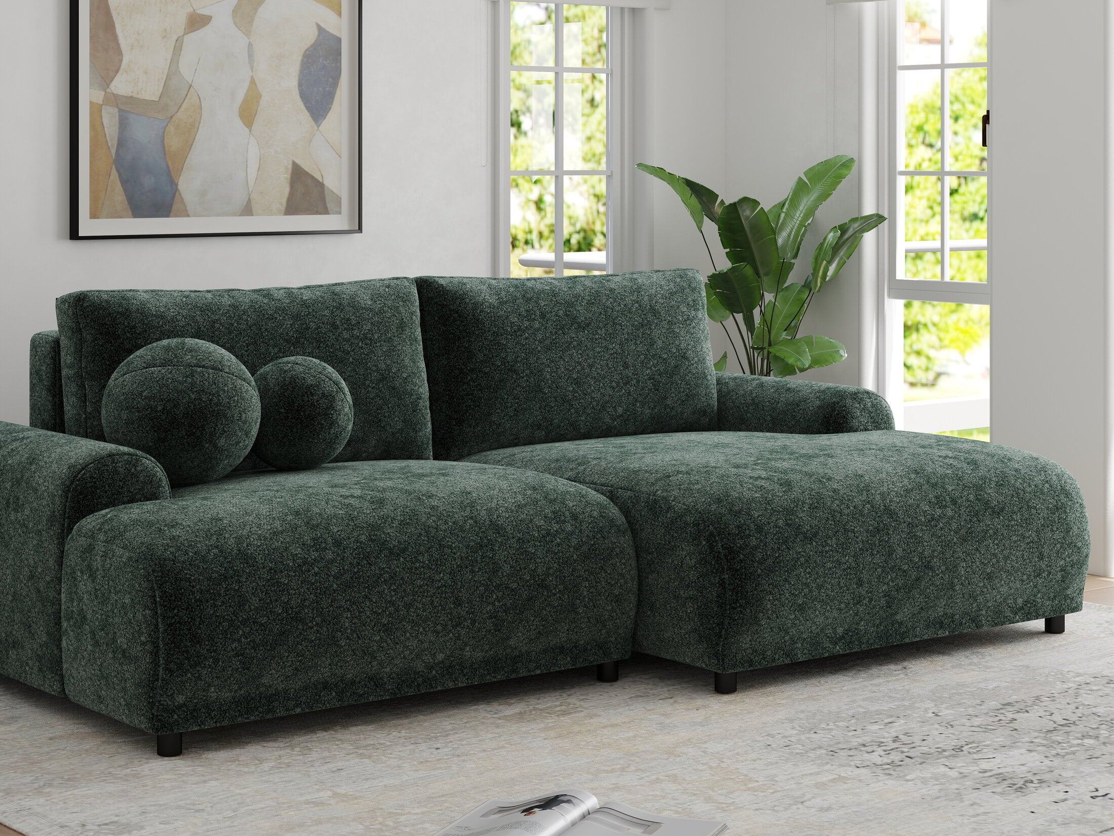 Colțar extensibil dumonde cu ladă de depozitare și șezut confortabil din spumă HR, Carlo Euphoria Verde 240x145 cm II