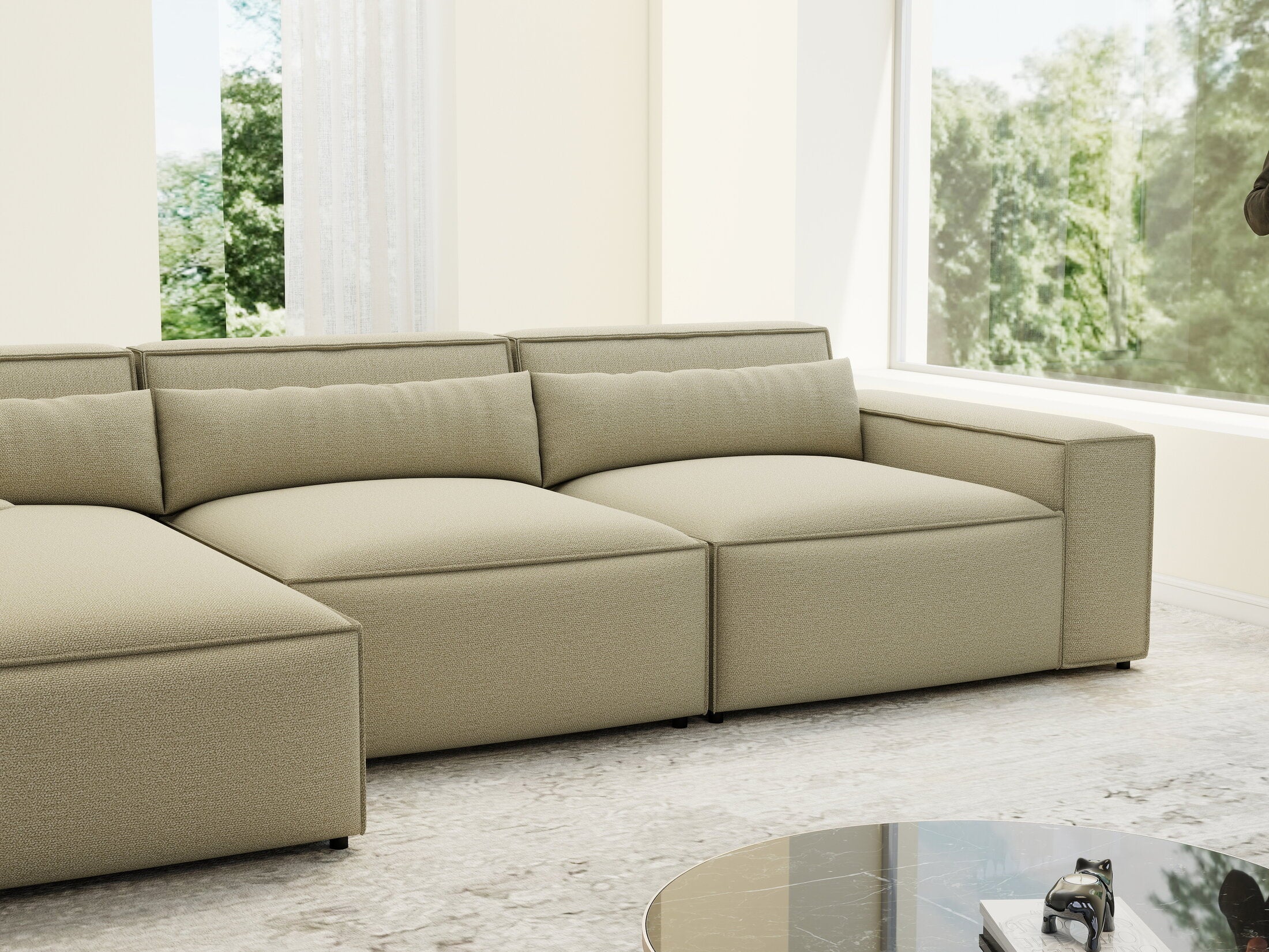 Colțar dumonde cu sezut confortabil din spuma HR, Marvelo XL Enjoy Bej 366x175 cm