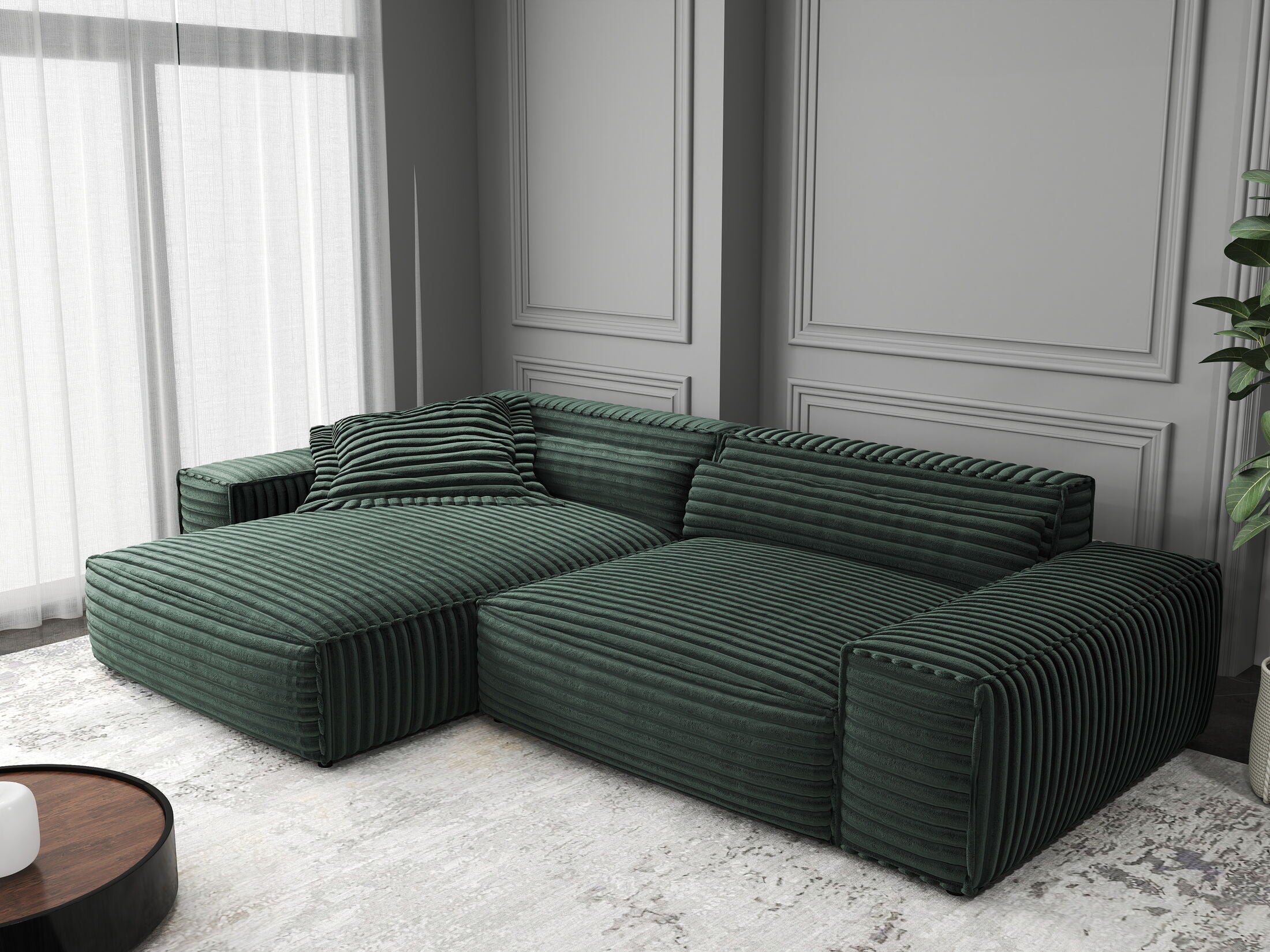 Colțar dumonde cu șezut confortabil din spumă HR, Marvelo Ambience Verde 264x175 cm