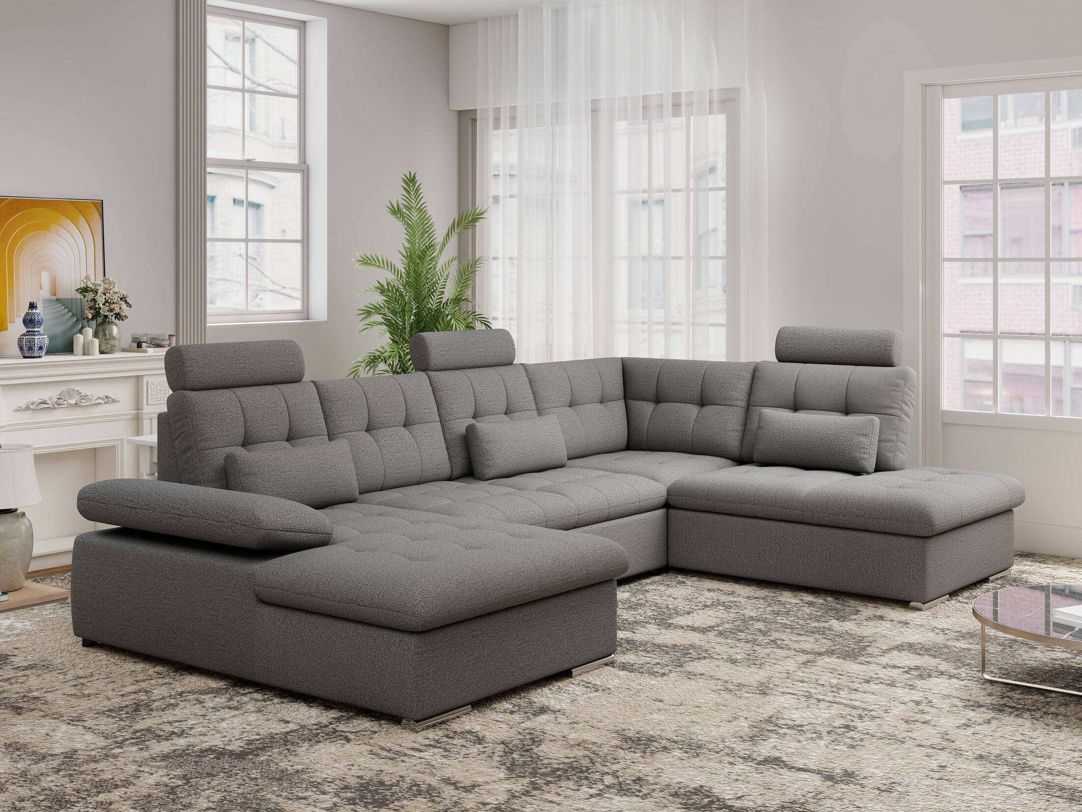 Colțar extensibil dumonde cu ladă de depozitare și șezut confortabil din spumă HR, Merkur U Enjoy Necunoscut 324x218 cm