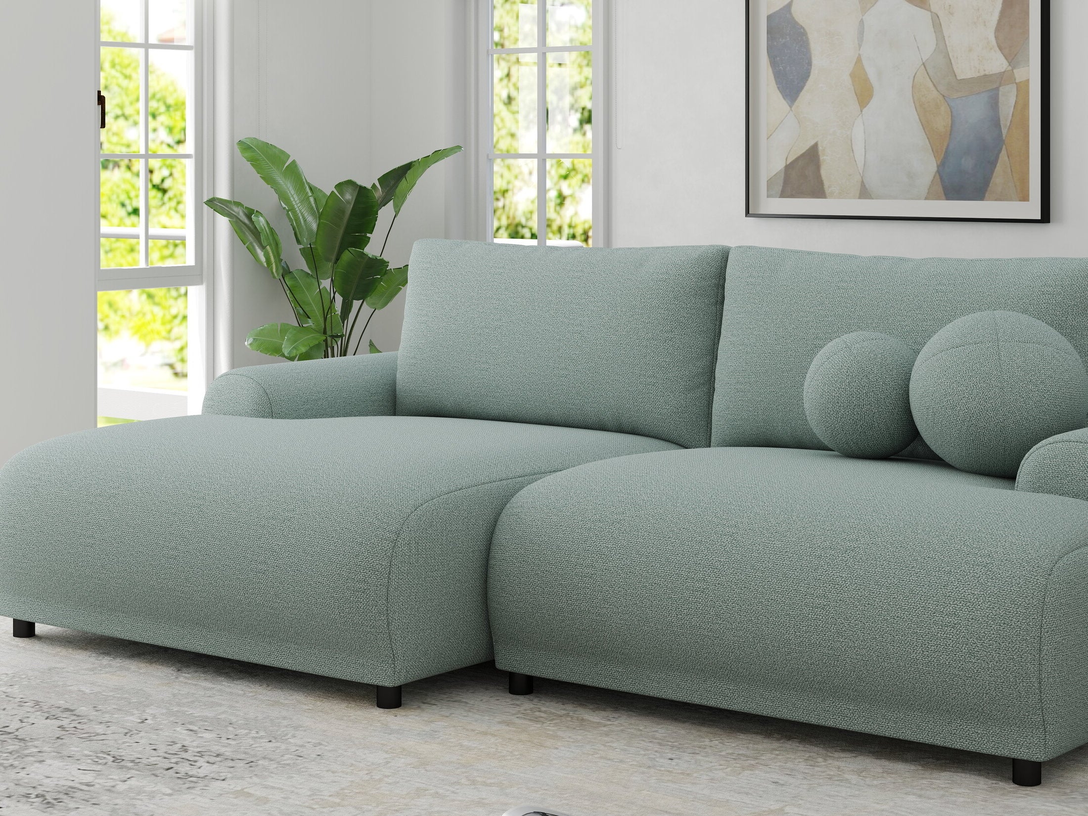 Colțar extensibil dumonde cu ladă de depozitare și șezut confortabil din spumă HR, Carlo Enjoy Verde Mint 240x145 cm