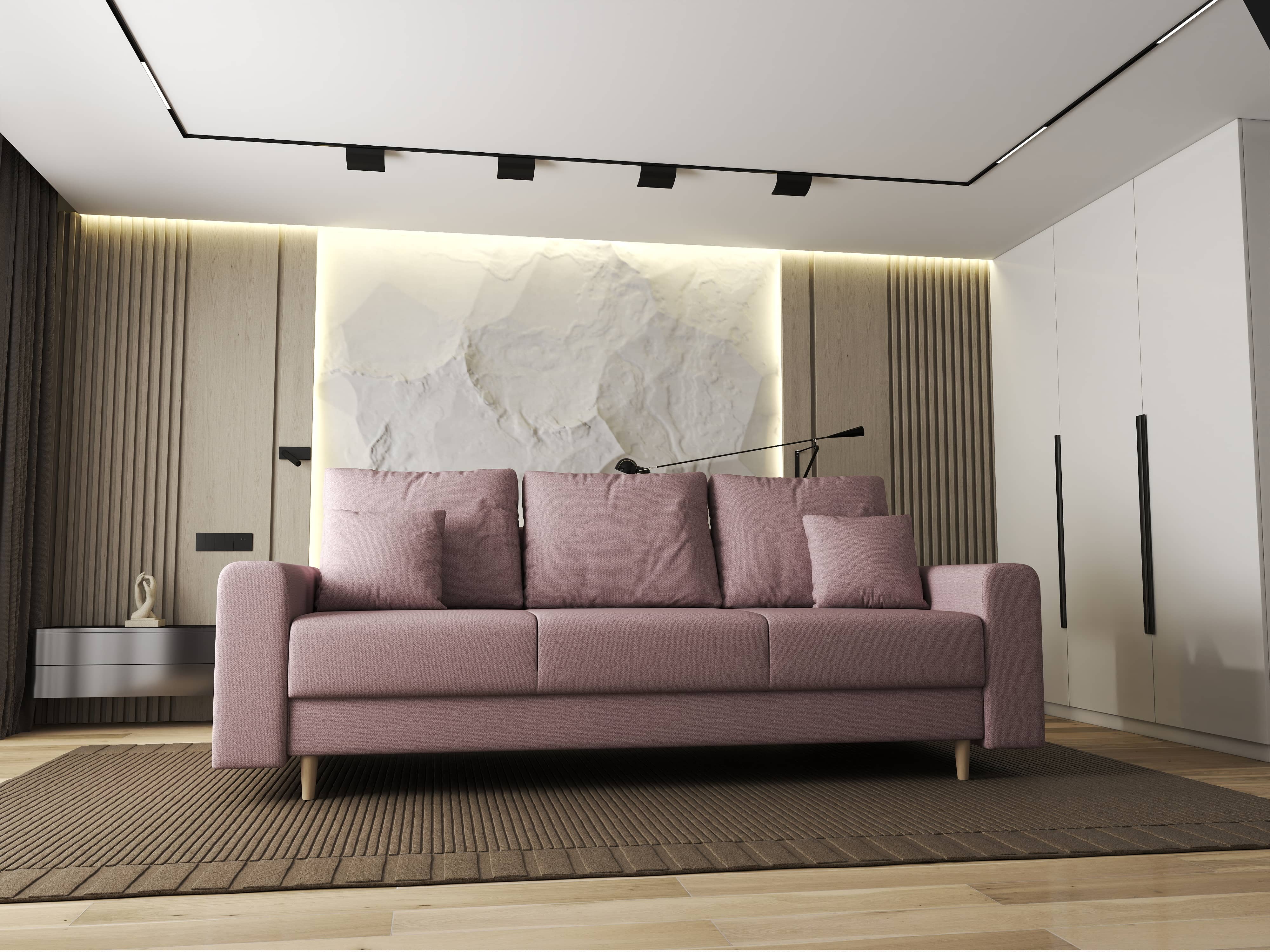 Canapea extensibilă dumonde cu ladă de depozitare si sezut confortabil din spuma HR, Kronos Enjoy Flamingo 210x100 cm fabrica