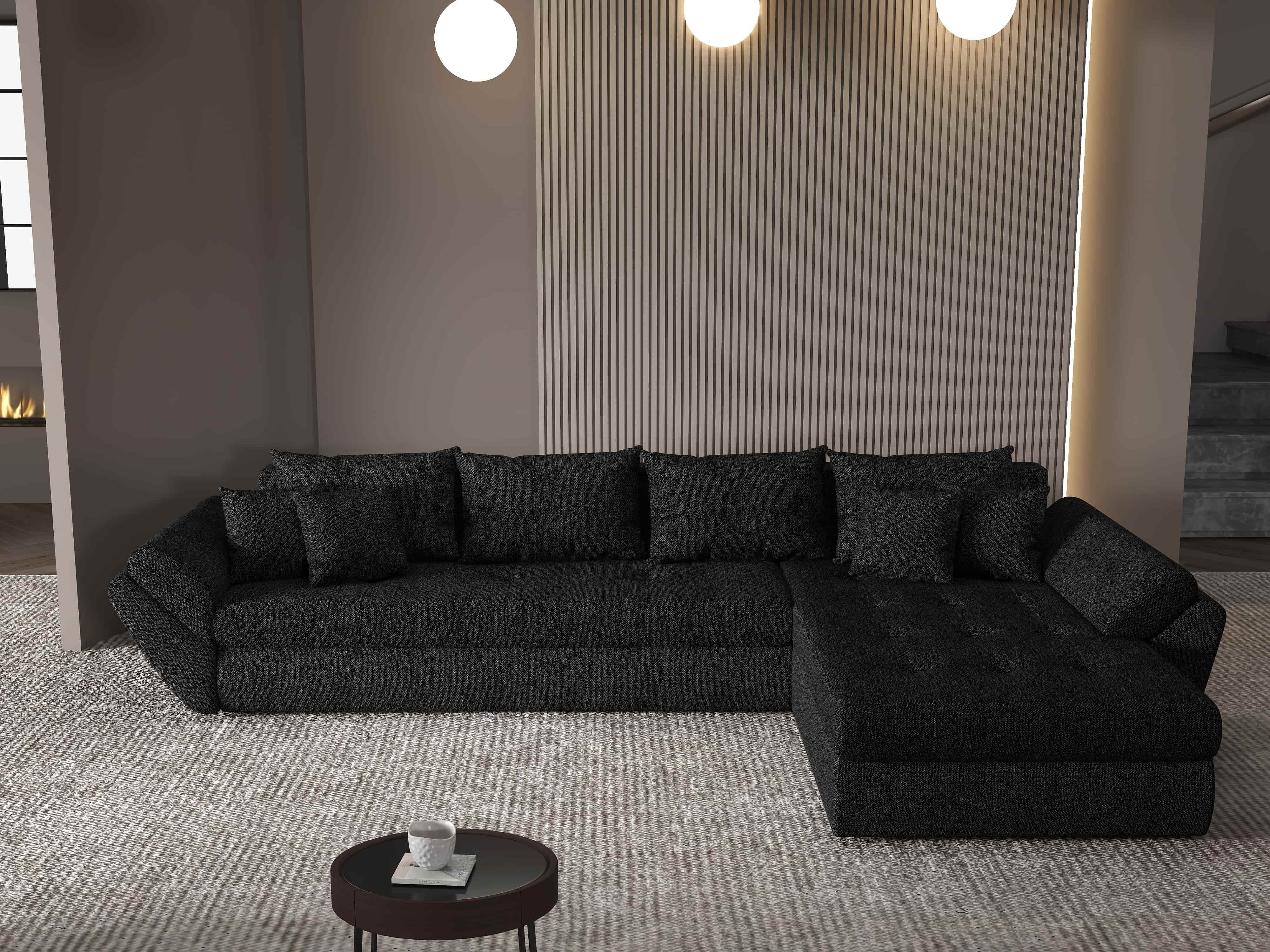 Colțar extensibil dumonde cu ladă de depozitare si sezut confortabil din spuma HR, Loana XL Enjoy Negru II 335x185 cm Fabrica