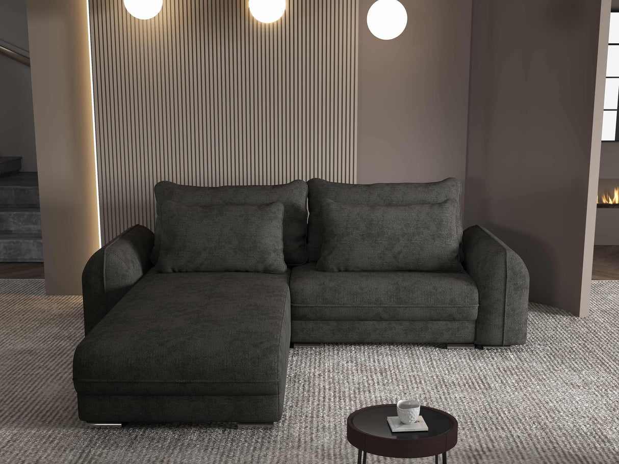 Colțar extensibil dumonde cu ladă de depozitare si sezut confortabil din spuma HR, Denver Enjoy Negru 275x185 cm Fabrica