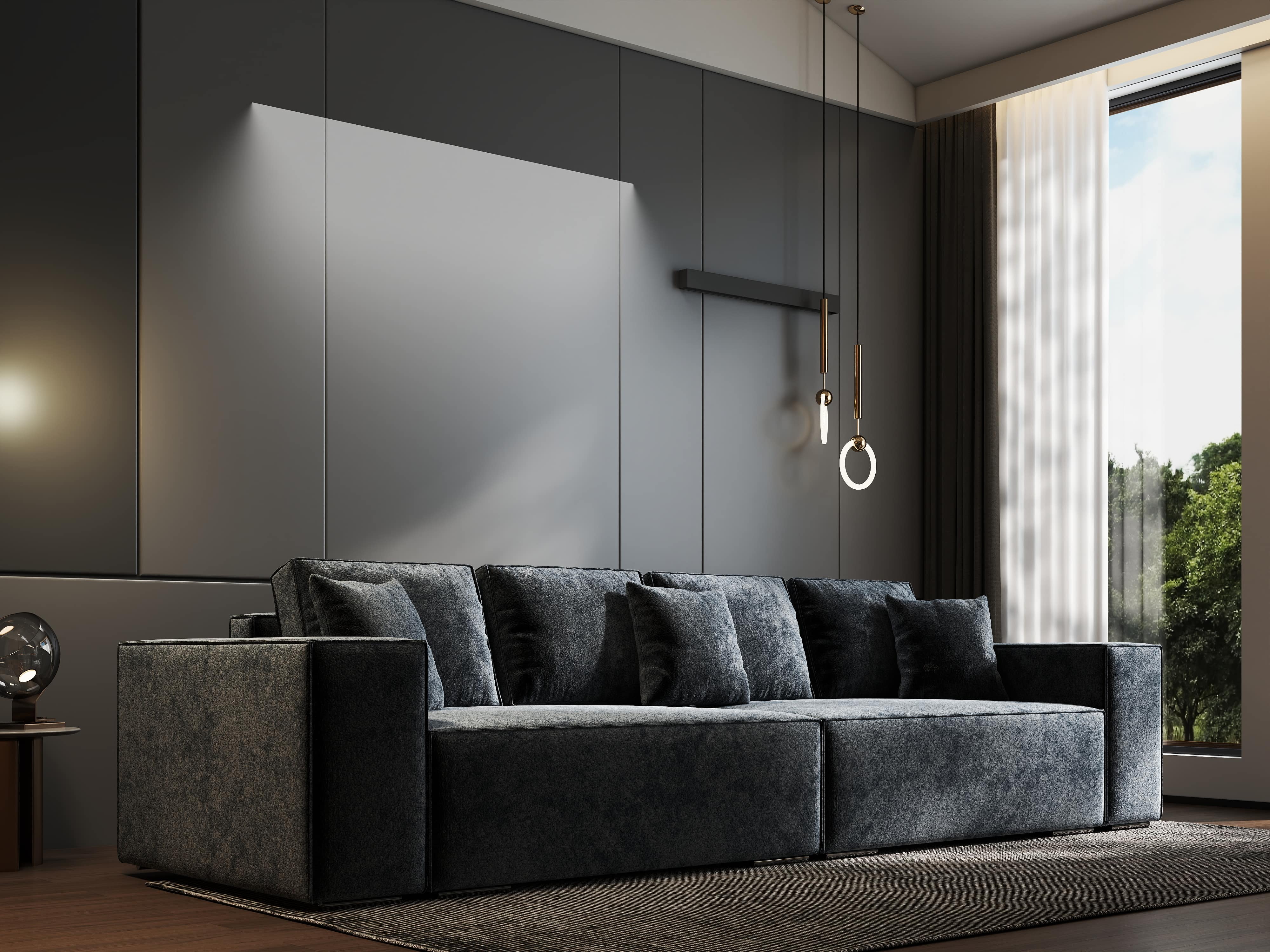 Canapea extensibilă dumonde cu ladă de depozitare si sezut confortabil din spuma HR, Dream Euphoria Grafit 310x100 cm Fabrica