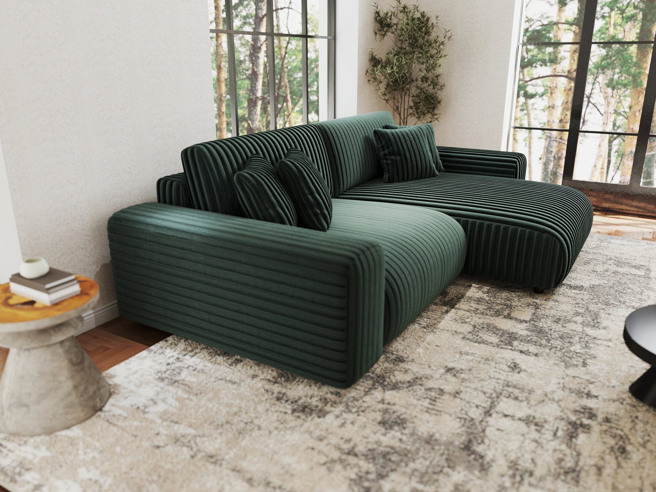 Colțar extensibil dumonde cu ladă de depozitare si sezut confortabil din spuma HR, Sarina Ambience Verde 255x168 cm II