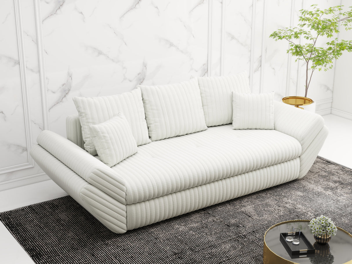 Canapea extensibilă dumonde cu ladă de depozitare si sezut confortabil din spuma HR, Loana Ambience White 250x100 cm Fabrica