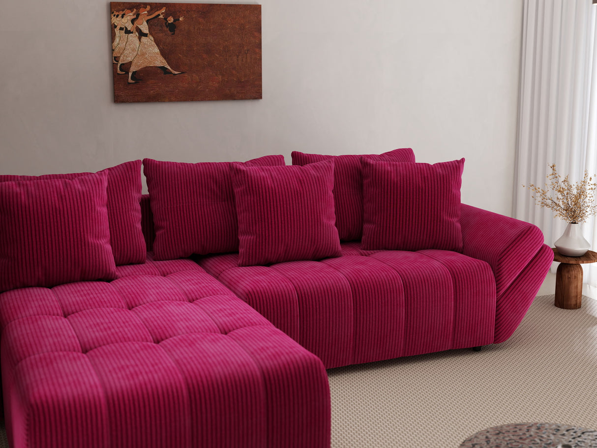 Colțar extensibil dumonde cu ladă de depozitare si sezut confortabil din spuma HR, Berlin Zoom Bordeaux 280x185 cm Fabrica