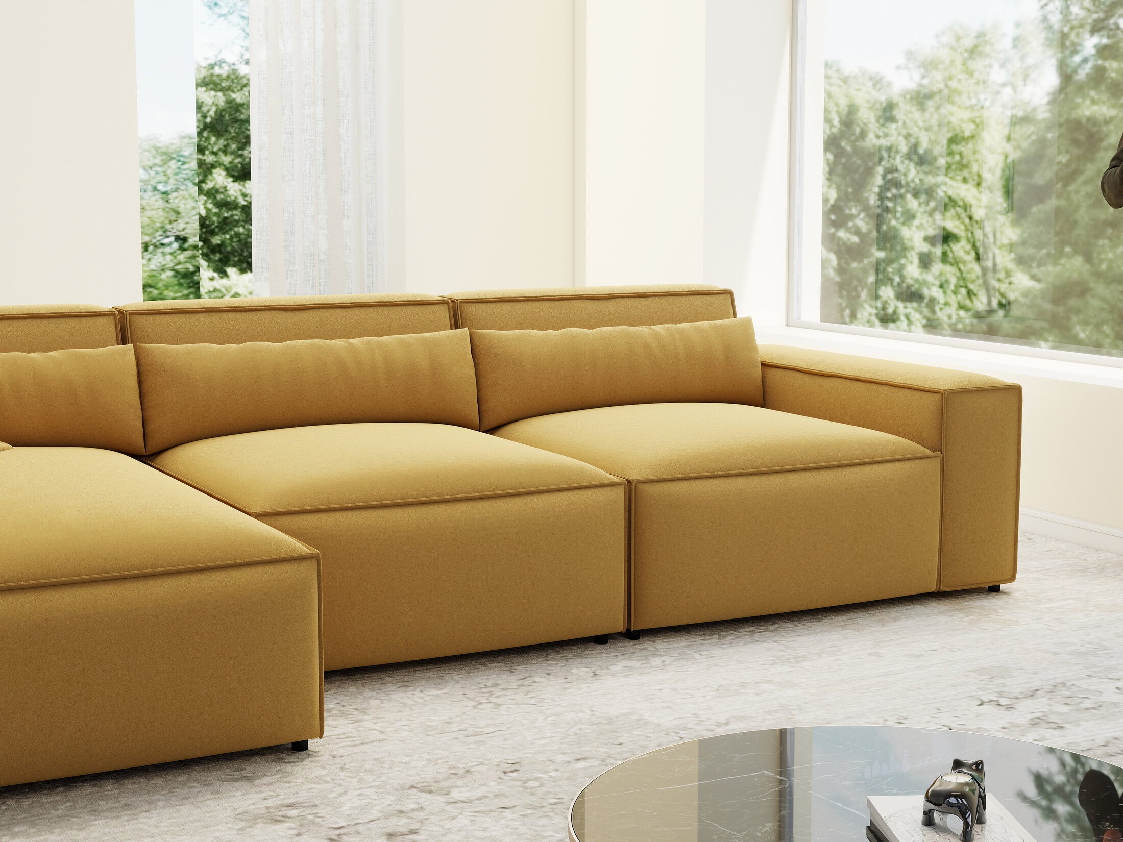 Colțar dumonde cu sezut confortabil din spuma HR, Marvelo XL Royal Mustar 366x175 cm