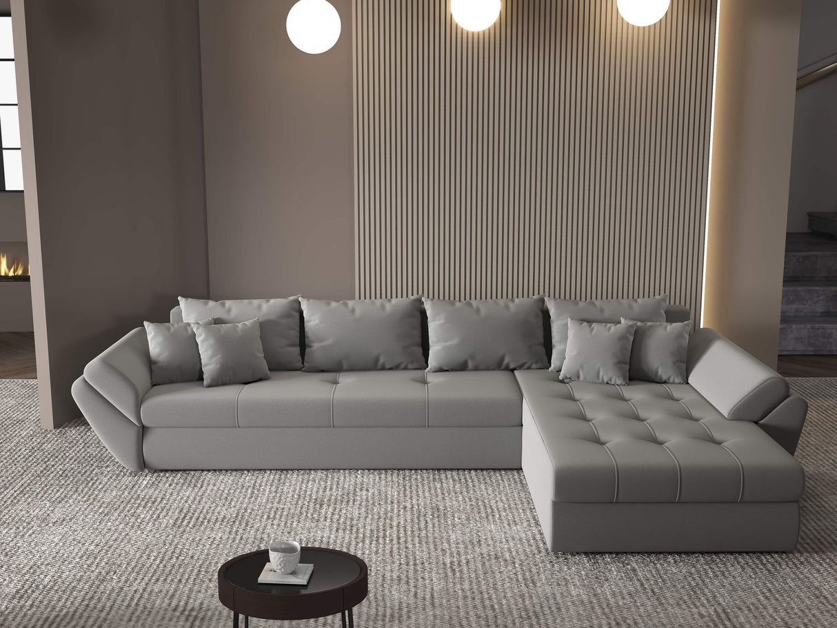 Colțar extensibil dumonde cu ladă de depozitare si sezut confortabil din spuma HR, Loana XL Royal Gri II 335x185 cm Fabrica