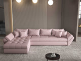 Colțar extensibil dumonde cu ladă de depozitare si sezut confortabil din spuma HR, Loana XL Enjoy Roz 335x185 cm Fabrica